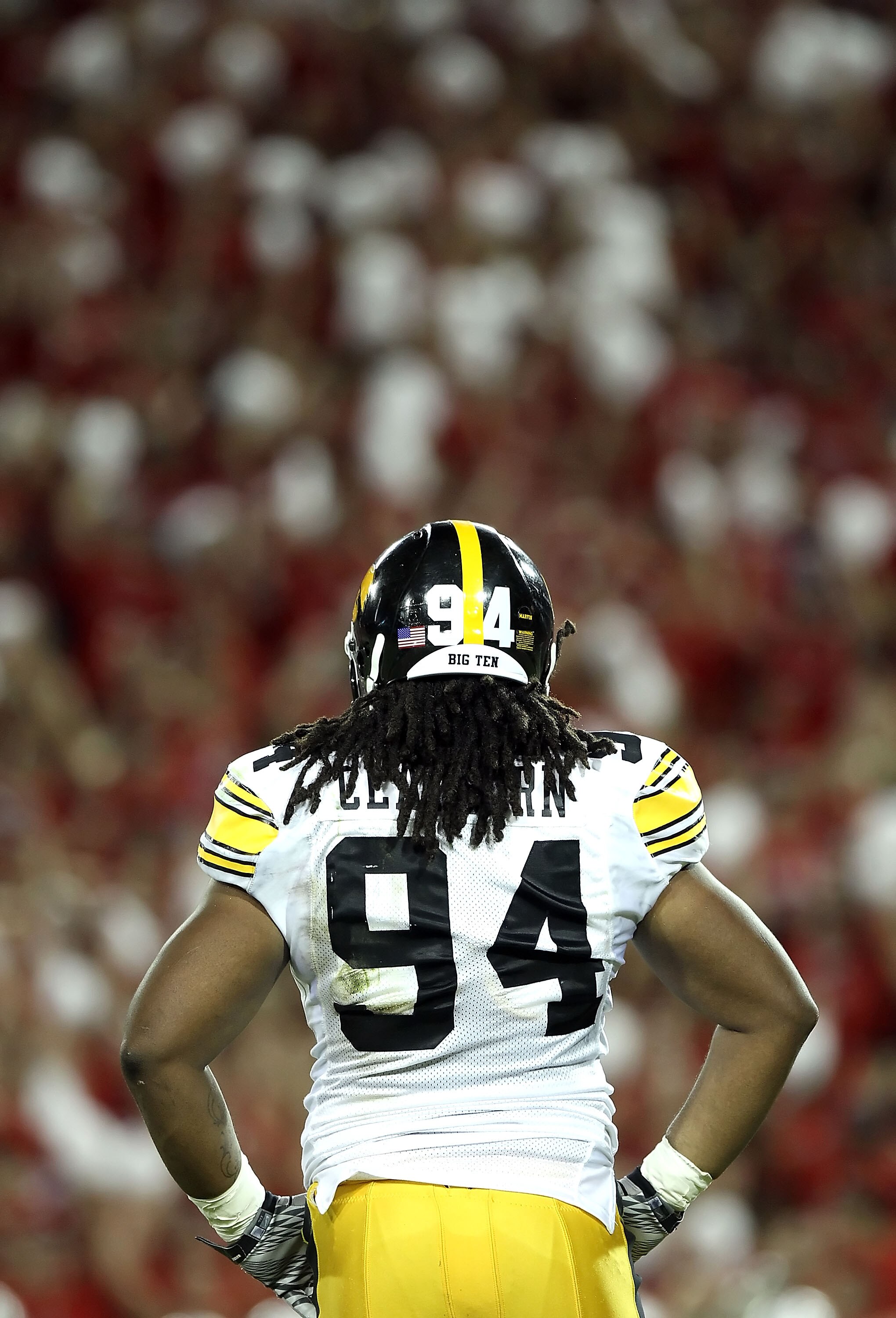 TUCSON, AZ - SEPTEMBER 18:  Defensive end Adrian Clayborn #94 of the Iowa Hawkeyes in action during the college football game against the Arizona Wildcats at Arizona Stadium on September 18, 2010 in Tucson, Arizona. The Wildcats defeated the Hawkeyes 34-2
