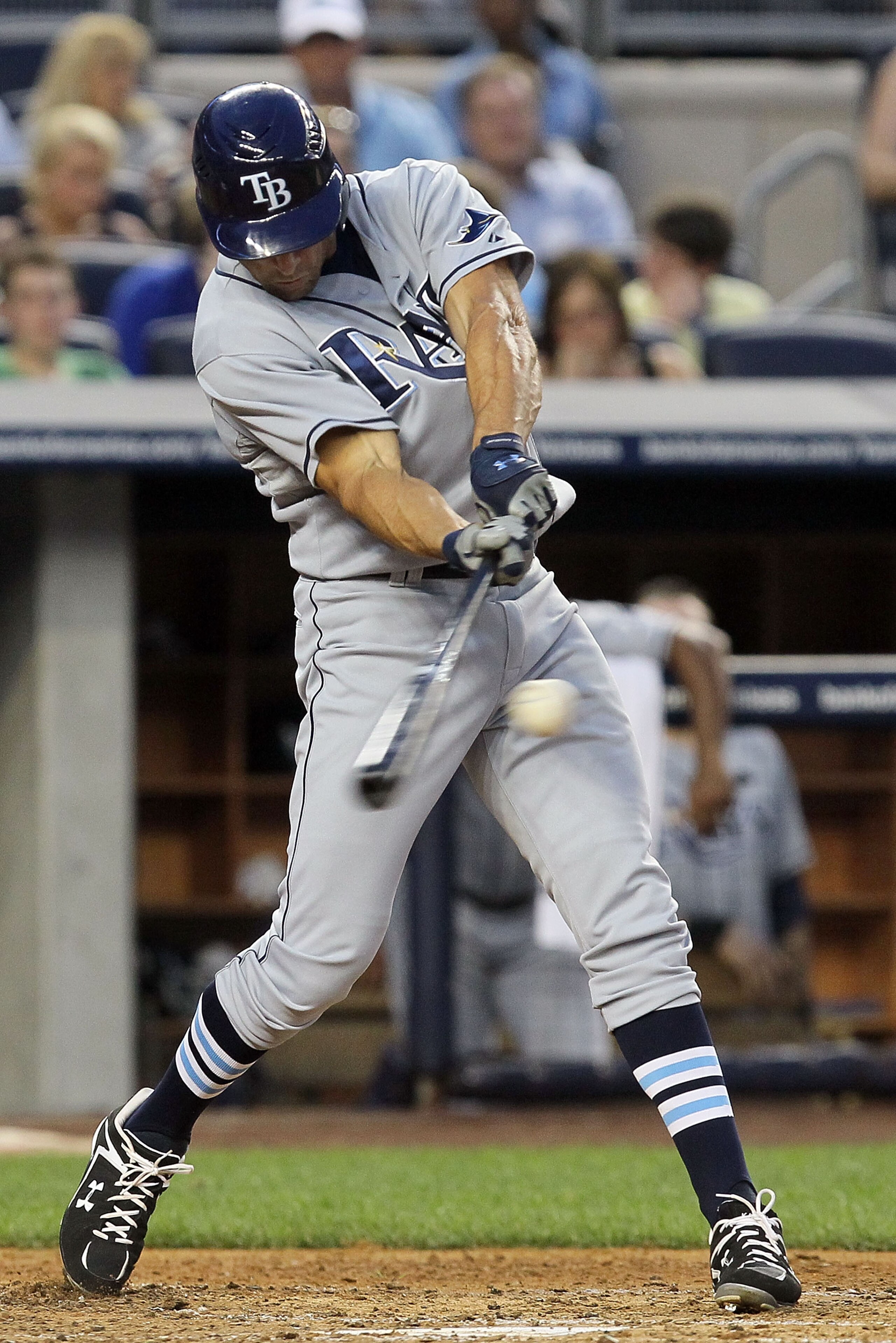 NEW YORK - JULY 16:  Gabe Kapler #19 of the Tampa Bay Rays bats against the New York Yankees on July 16, 2010 at Yankee Stadium in the Bronx borough of New York City.  (Photo by Jim McIsaac/Getty Images)