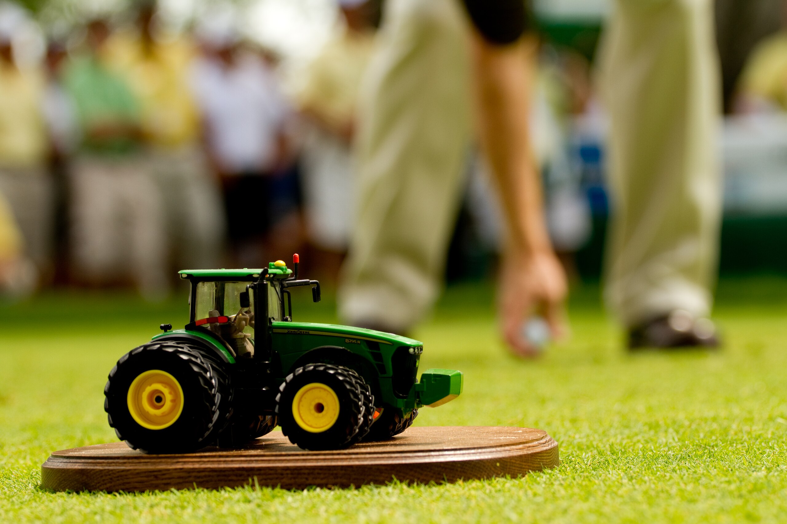 SILVIS, IL - JULY 11: A miniature John Deere tractor is used as a tee marker at the 7th hole during the final round of the John Deere Classic at TPC Deere Run on July 11, 2010 in Silvis, Illinois. (Photo by Darren Carroll/Getty Images) SILVIS, IL - JULY 11: A miniature John Deere tractor is used as a tee marker at the 7th hole during the final round of the John Deere Classic at TPC Deere Run on July 11, 2010 in Silvis, Illinois. (Photo by Darren Carroll/Getty Images)