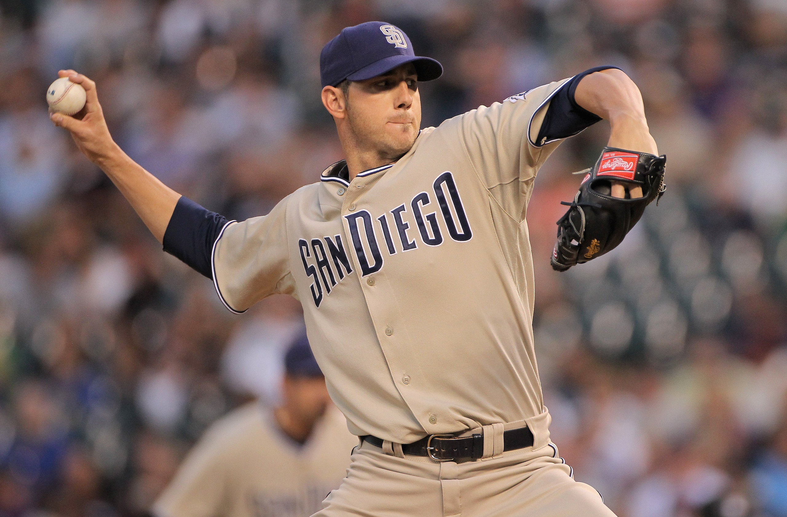 DENVER - SEPTEMBER 14:  Starting pitcher Jon Garland #27 of the San Diego Padres delivers against the Colorado Rockies at Coors Field on September 14, 2010 in Denver, Colorado.  (Photo by Doug Pensinger/Getty Images)