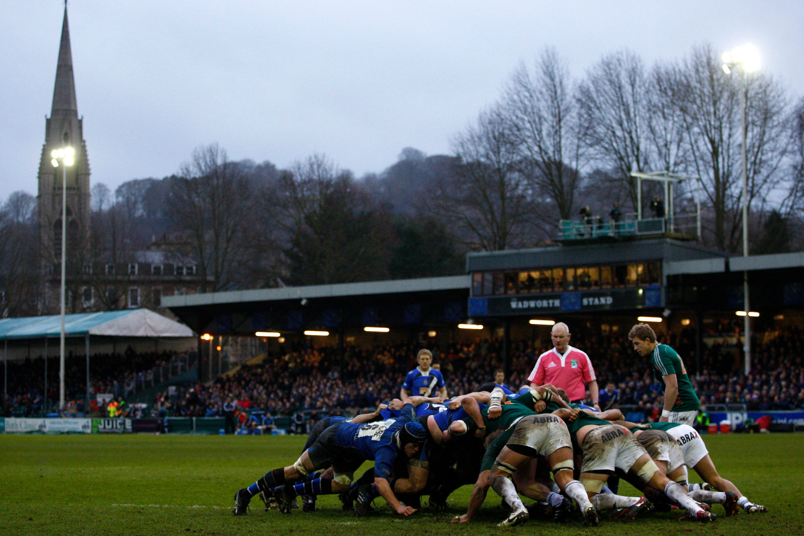 BATH, UNITED KINGDOM - JANUARY 15: A general view of the Bath scrum during the Heineken Cup Pool Four match between Bath and Aironi Rugby at the Recreation Ground on January 15, 2011 in Bath, England. (Photo by Harry Engels/Getty Images)