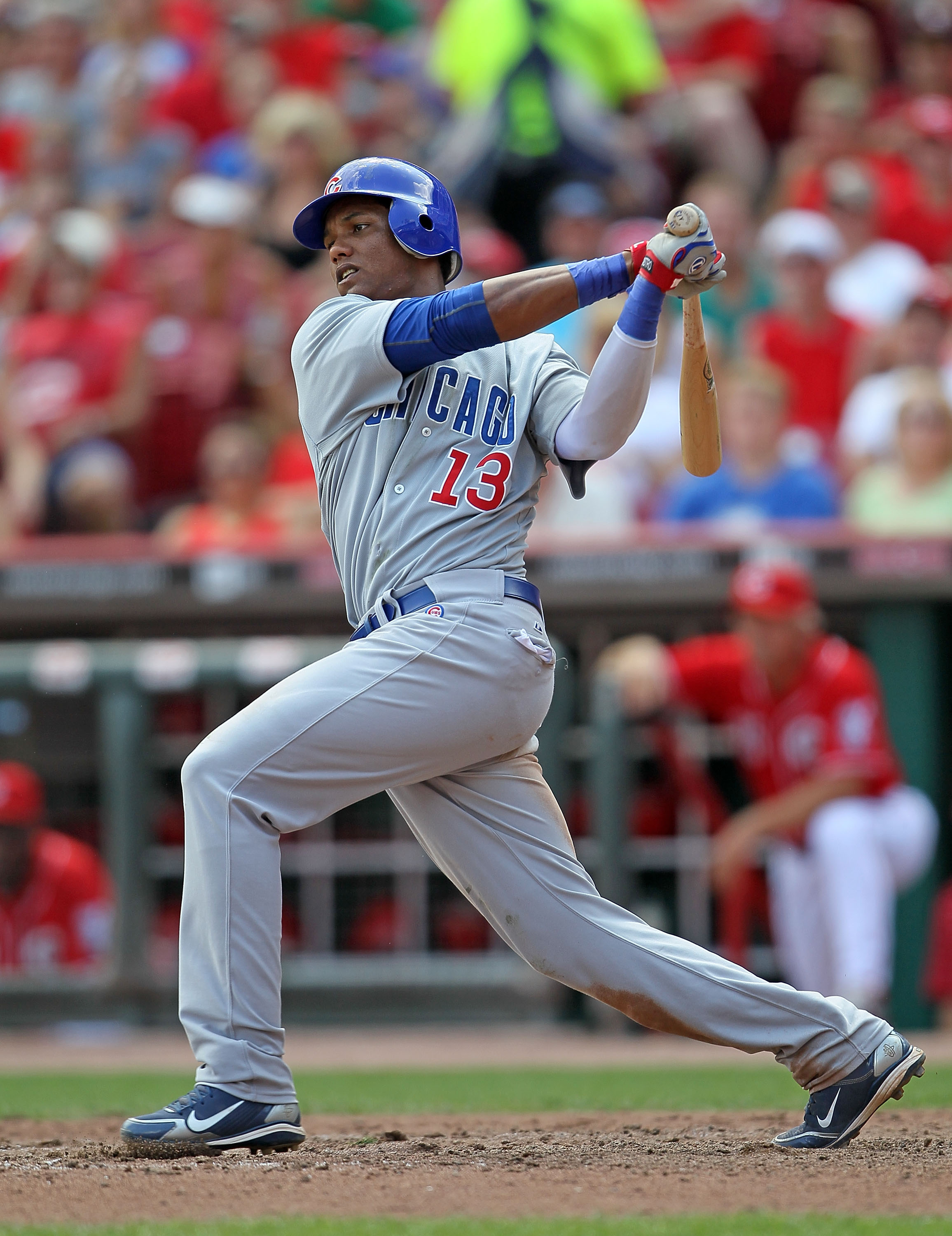 Chicago Cubs shortstop Starlin Castro (13) flips his bat after striking out  against Washington Nationals starting pitcher Stephen Strasburg (37) during  the fourth inning at Nationals Park in Washington, D.C, Saturday, May