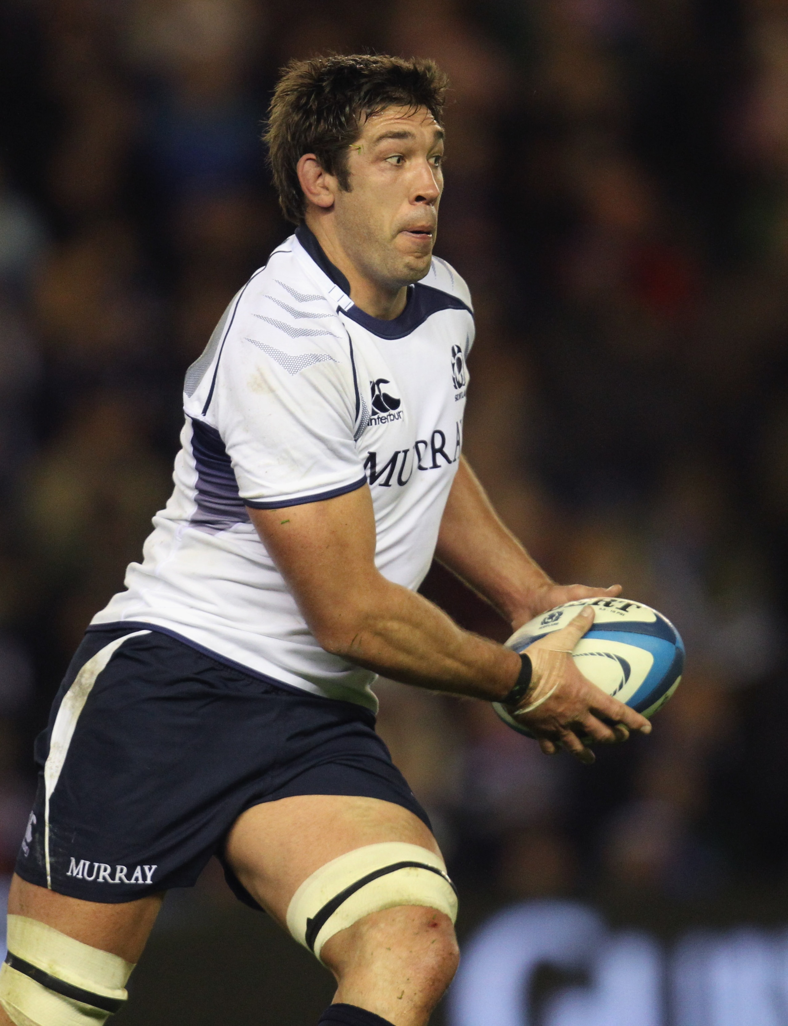 EDINBURGH, SCOTLAND - NOVEMBER 13: Nathan Hines of Scotland runs with the ball during the Test match between New Zealand and Scotland at Murrayfield Stadium on November 13, 2010 in Edinburgh, Scotland.  (Photo by Phil Walter/Getty Images)