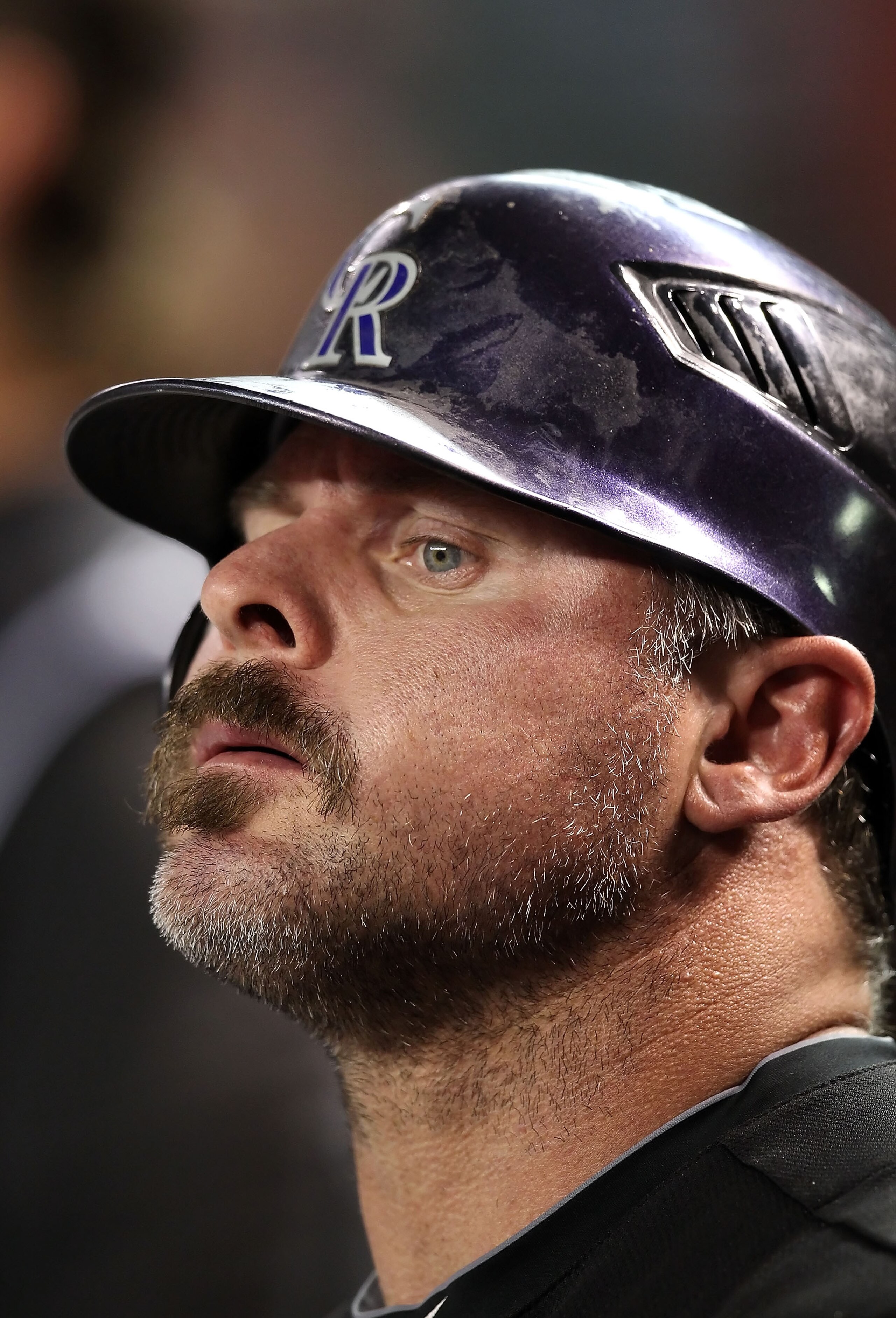 PHOENIX - SEPTEMBER 21:  Jason Giambi #23 of the Colorado Rockies looks on from the dugout during the Major League Baseball game against the Arizona Diamondbacks at Chase Field on September 21, 2010 in Phoenix, Arizona.  (Photo by Christian Petersen/Getty