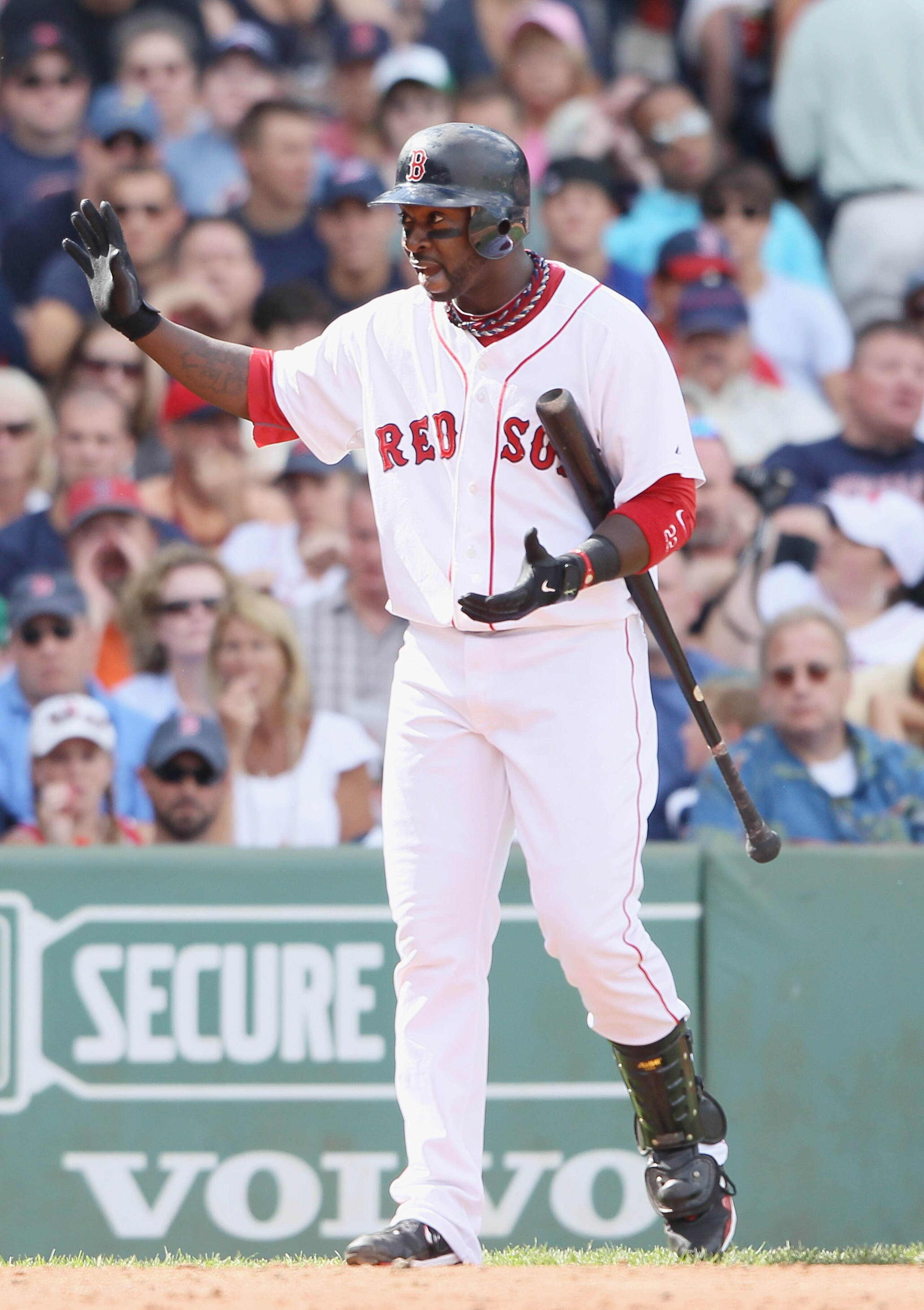 BOSTON - SEPTEMBER 05:  Bill Hall #22  of the Boston Red Sox reacts to a strike call in the third inning against the Chicago White Sox on September 5, 2010 at Fenway Park in Boston, Massachusetts.  (Photo by Elsa/Getty Images)