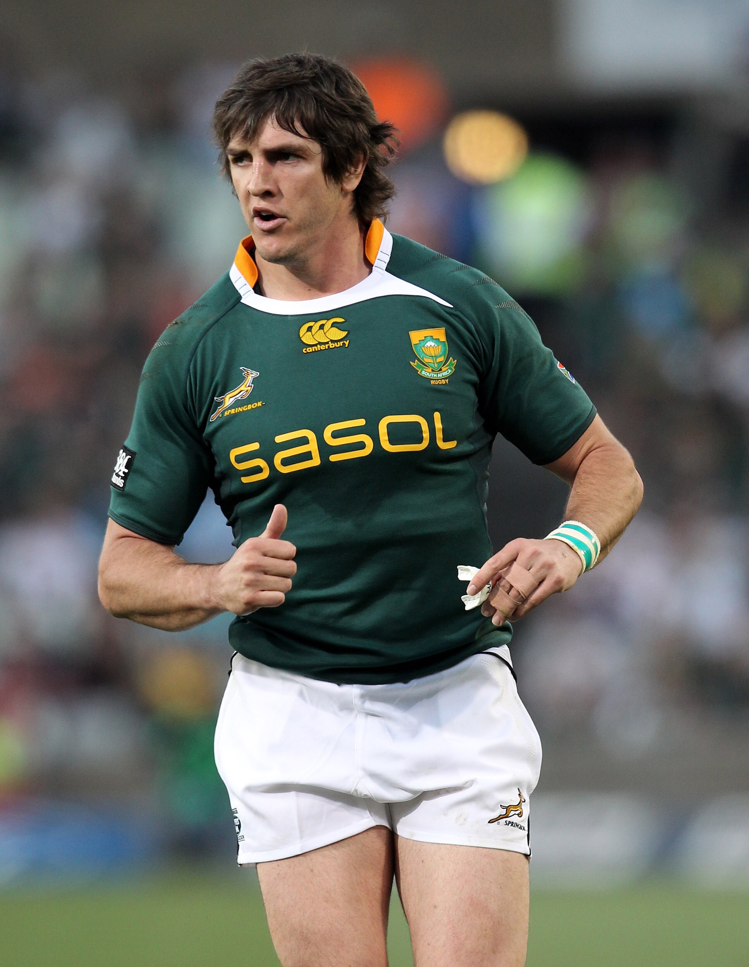 BLOEMFONTEIN, SOUTH AFRICA - SEPTEMBER 04: Jaque Fourie of the Springboks looks on during the 2010 Tri-Nations match between the South African Springboks and the Australian Wallabies at Vodacom Park on September 4, 2010 in Bloemfontein, South Africa.  (Ph