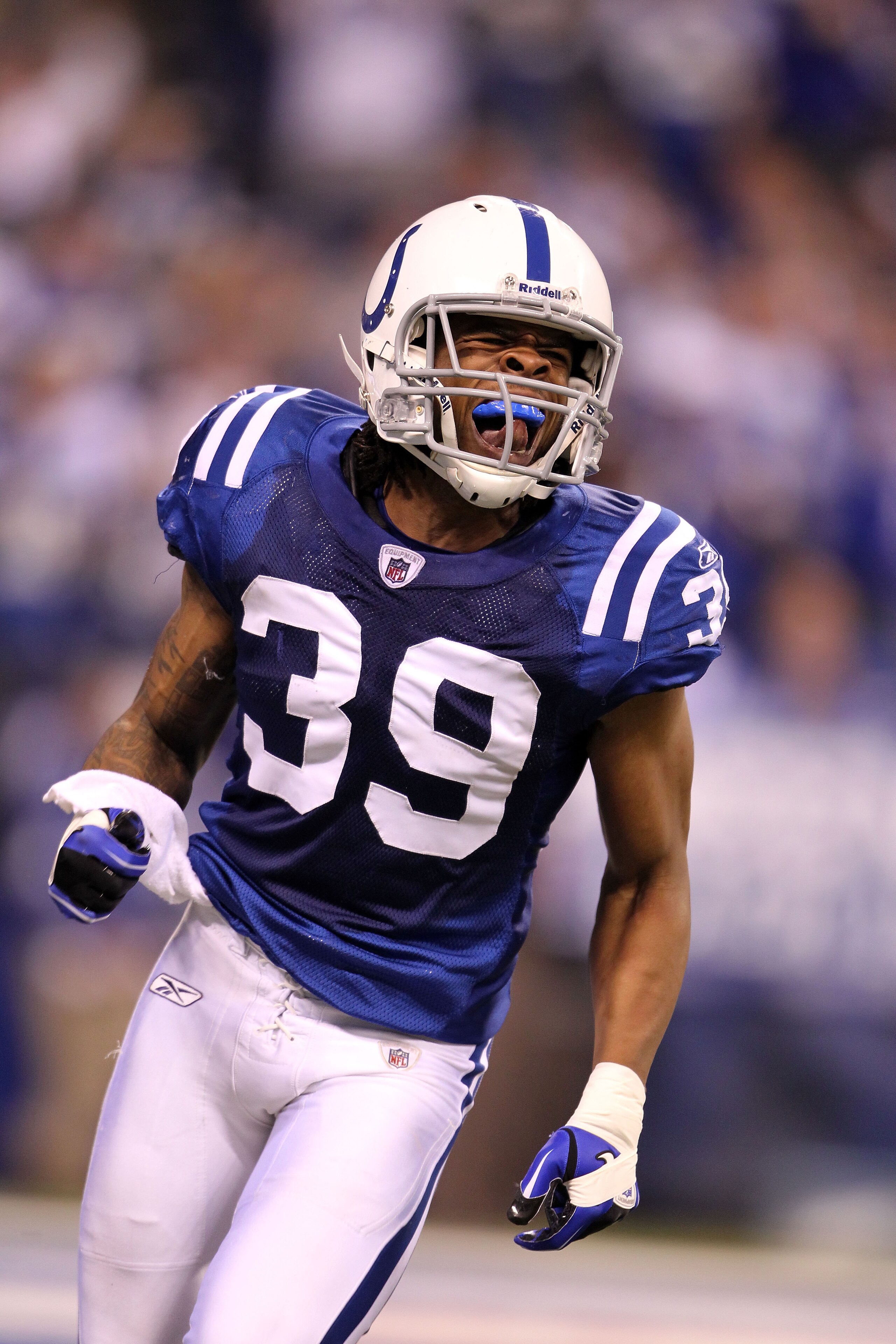 INDIANAPOLIS, IN - JANUARY 08:  Cornelius Brown #39 of the Indianapolis Colts reacts against the New York Jets during their 2011 AFC wild card playoff game at Lucas Oil Stadium on January 8, 2011 in Indianapolis, Indiana. The Jets won 17-16.  (Photo by An