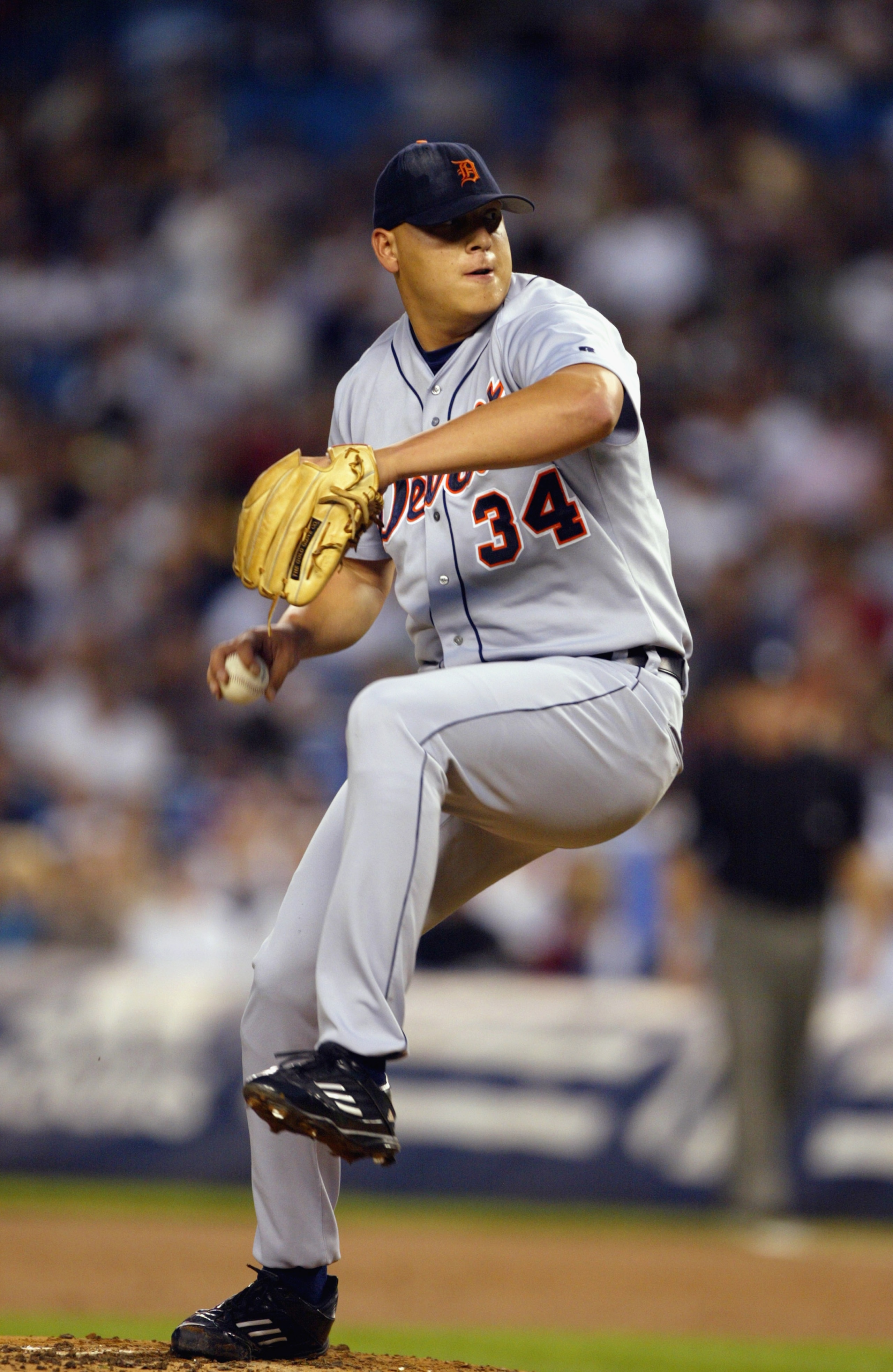 BRONX, NY - SEPTEMBER 11:  Pitcher Nate Cornejo #34 of the Detroit Tigers delivers against the New York Yankees during the game at Yankee Stadium on September 11, 2003 in the Bronx, New York.  The Yankees defeated the Tigers 5-2. (Photo by Ezra Shaw/Getty