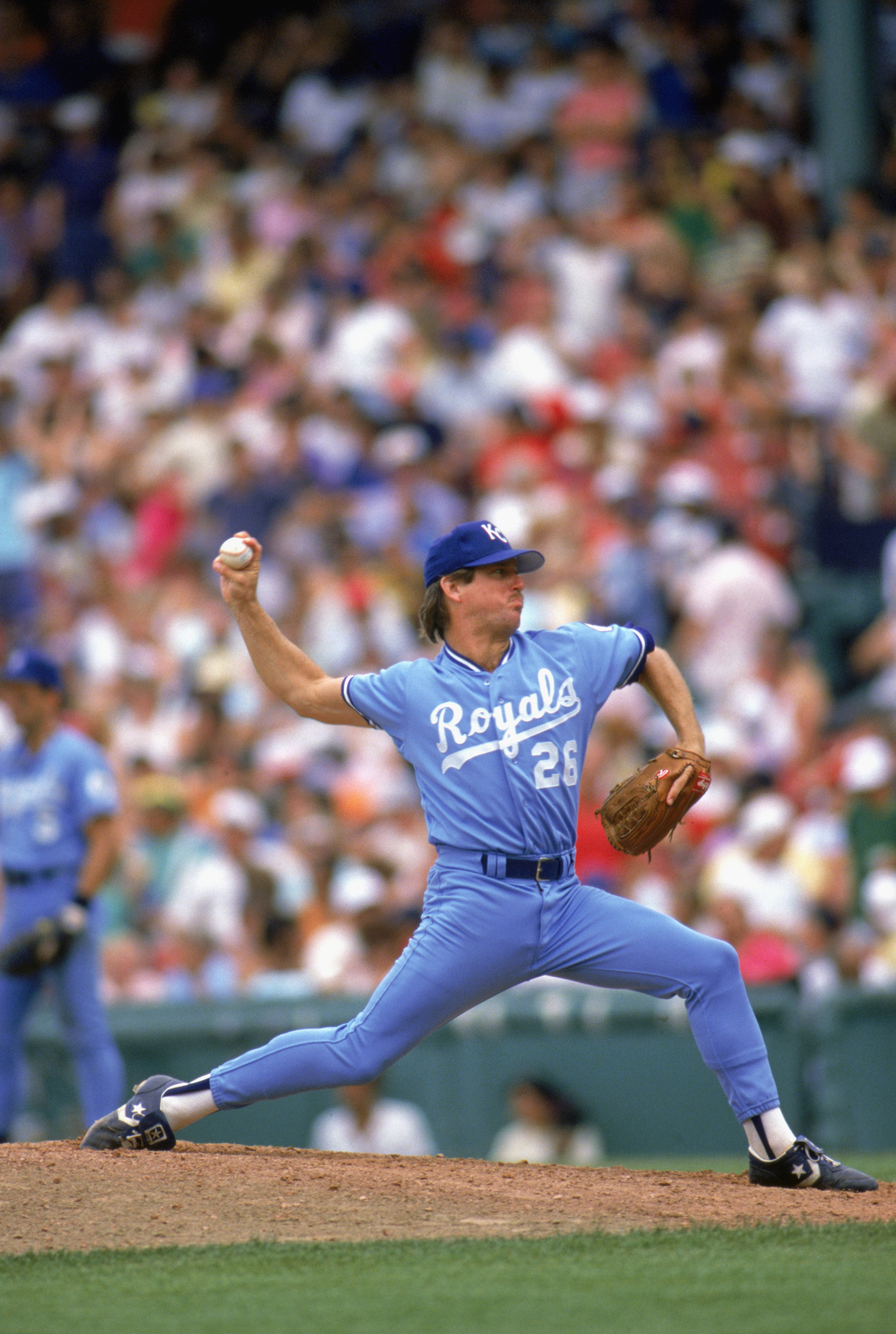 1988: Steve Farr of the Kansas City Royals winds back to pitch during a MLB game in the 1988 season. (Photo by: Rick Stewart/Getty Images) 1988: Steve Farr of the Kansas City Royals winds back to pitch during a MLB game in the 1988 season. (Photo by: Rick Stewart/Getty Images)