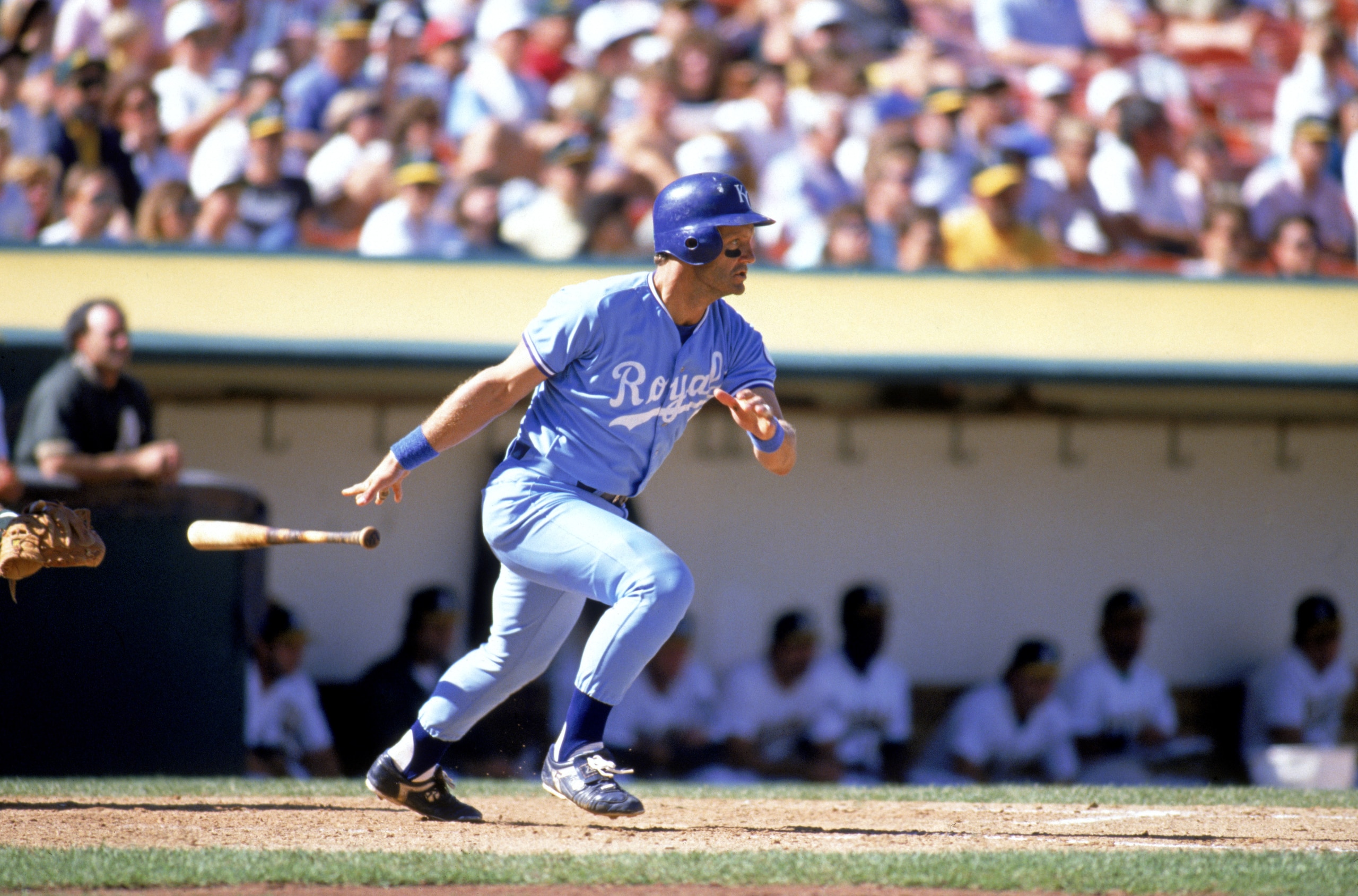 OAKLAND, CA - 1989: George Brett #5 of the Kansas City Royals bats during a game in the 1989 season against the Oakland Athletics at Oakland-Alameda Coliseum in Oakland, California. (Photo by Otto Greule Jr/Getty Images) OAKLAND, CA - 1989: George Brett #5 of the Kansas City Royals bats during a game in the 1989 season against the Oakland Athletics at Oakland-Alameda Coliseum in Oakland, California. (Photo by Otto Greule Jr/Getty Images)