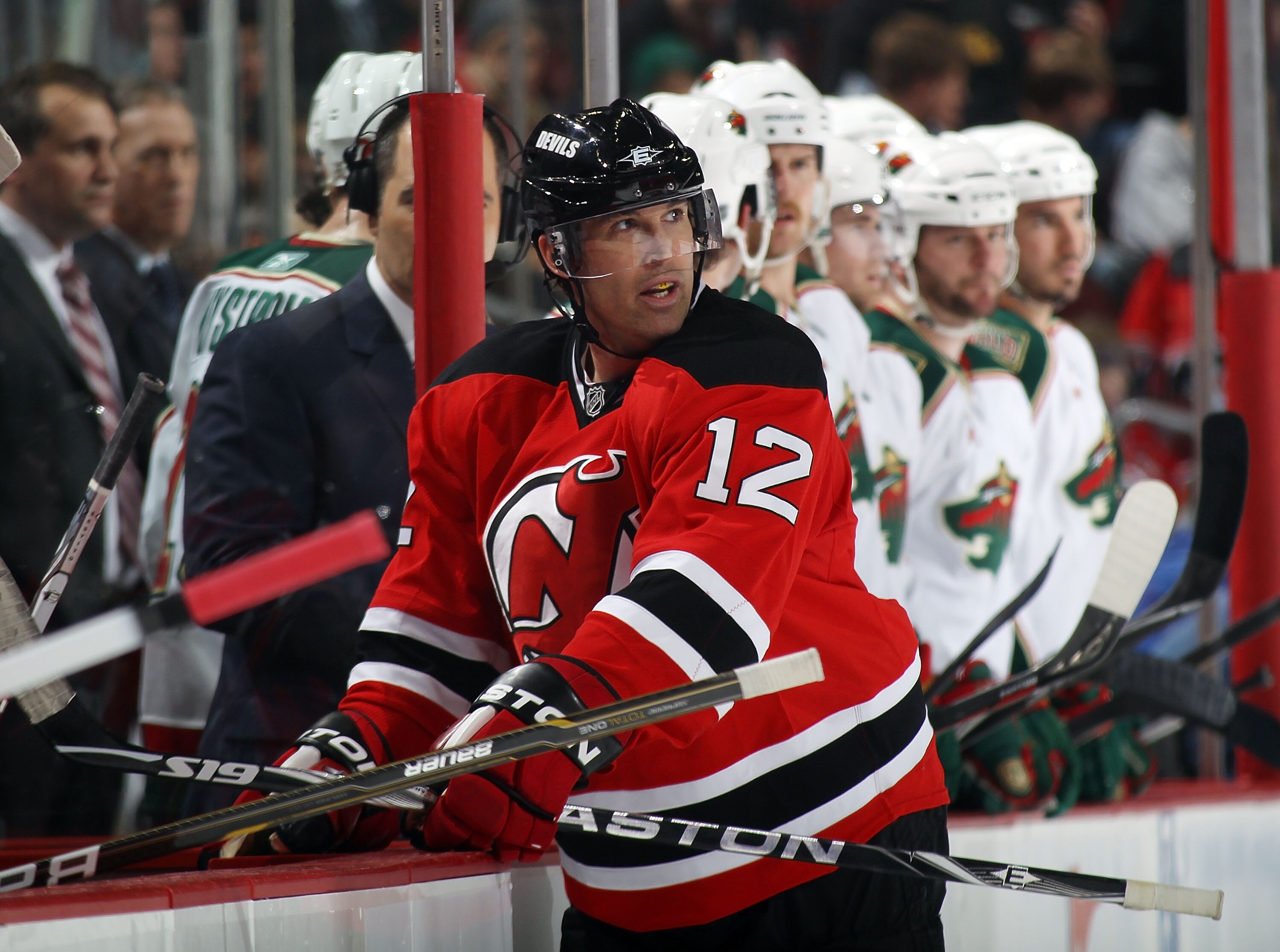 NEWARK, NJ - JANUARY 04: Brian Rolston #12 of the New Jersey Devils skates against the Carolina Hurricanes at the Prudential Center on January 4, 2011 in Newark, New Jersey. The Wild defeated the Devils 2-1.  (Photo by Bruce Bennett/Getty Images)