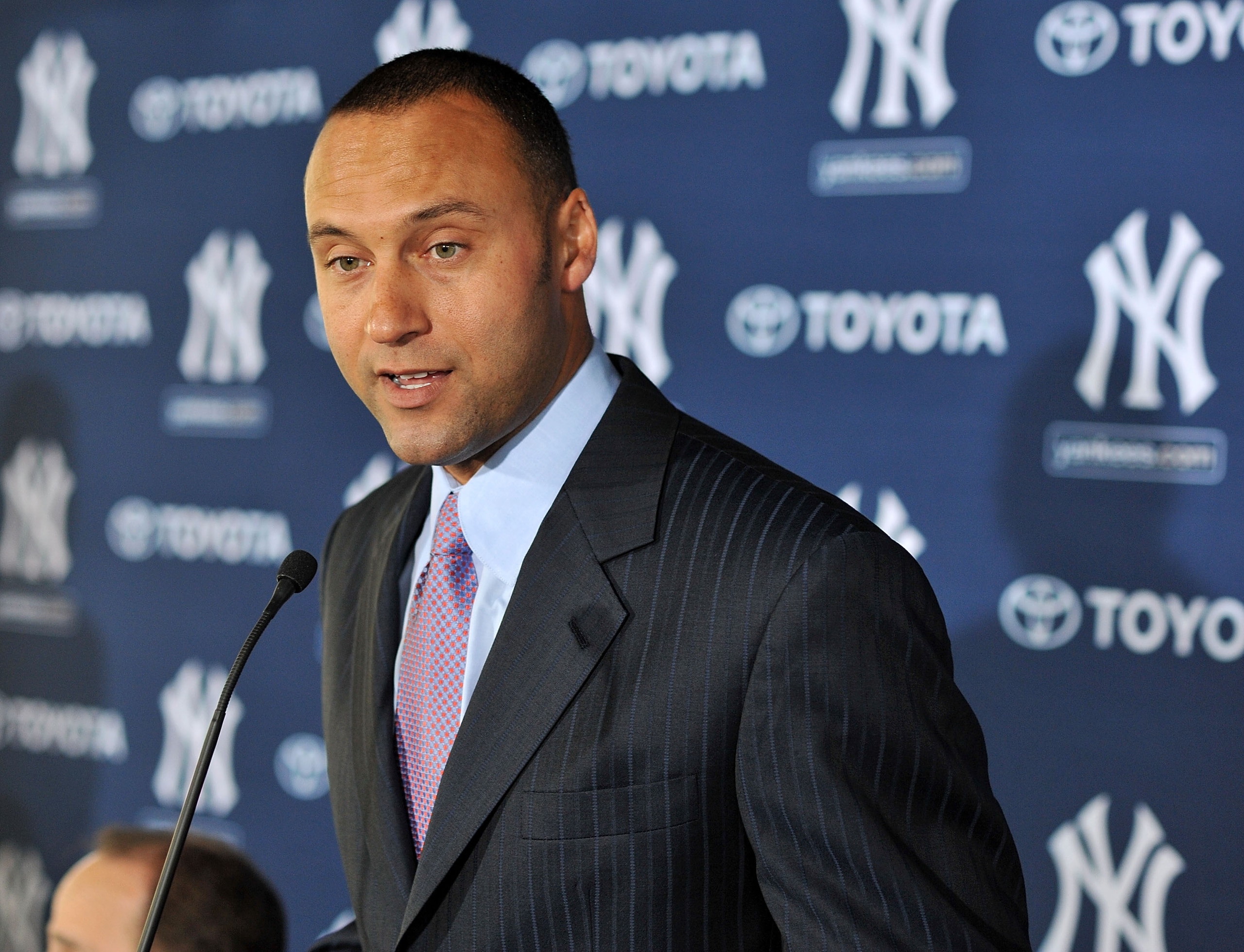 TAMPA, FL - DECEMBER 07: Shortstop Derek Jeter of the New York Yankees talks to the media during a press conference to announce his new contract with the club on December 7, 2010 in Tampa, Florida. (Photo by Tim Boyles/Getty Images) TAMPA, FL - DECEMBER 07: Shortstop Derek Jeter of the New York Yankees talks to the media during a press conference to announce his new contract with the club on December 7, 2010 in Tampa, Florida. (Photo by Tim Boyles/Getty Images)