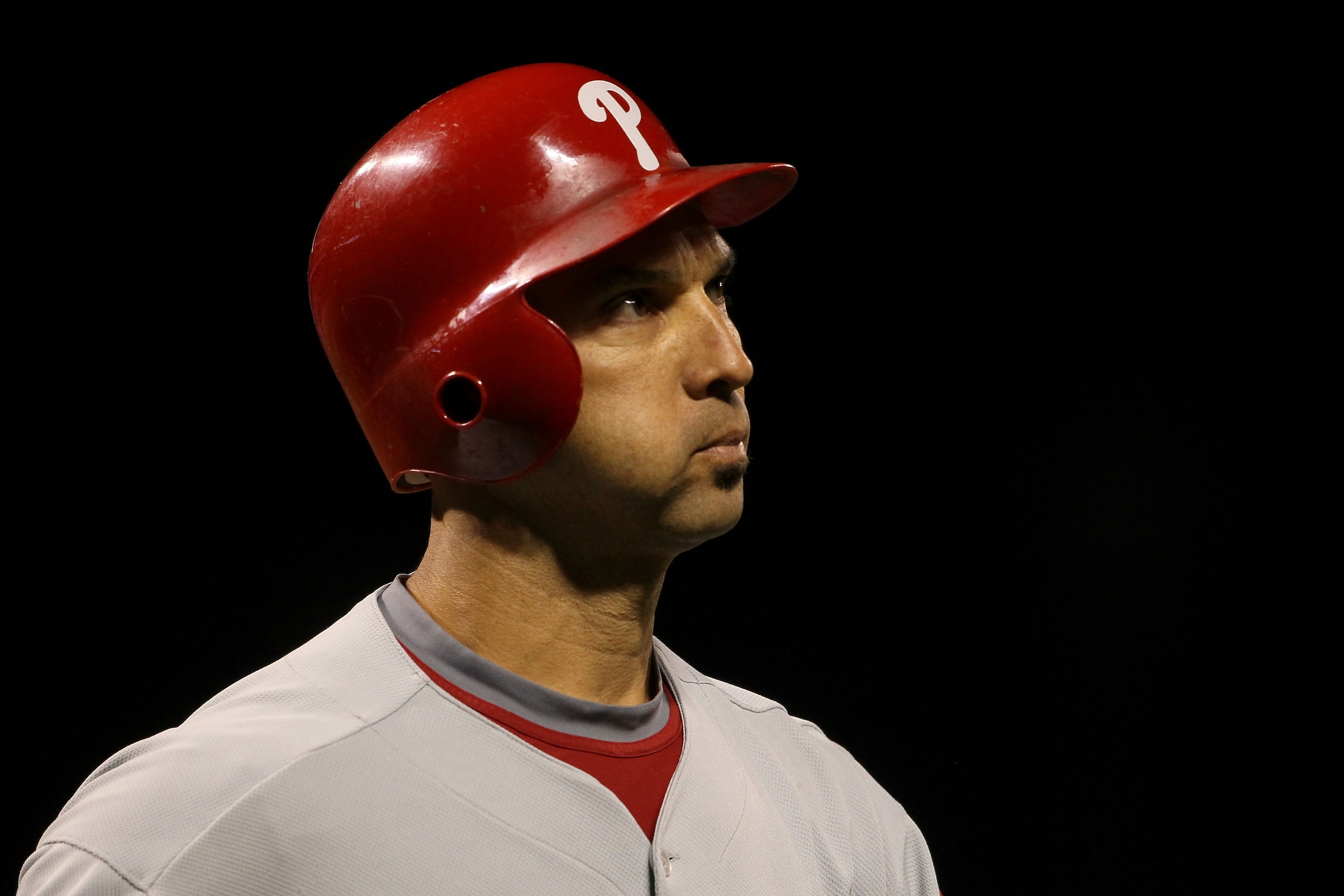 SAN FRANCISCO - OCTOBER 21: Raul Ibanez #29 of the Philadelphia Phillies looks on against the San Francisco Giants in Game Five of the NLCS during the 2010 MLB Playoffs at AT&T Park on October 21, 2010 in San Francisco, California. (Photo by Justin Sull SAN FRANCISCO - OCTOBER 21: Raul Ibanez #29 of the Philadelphia Phillies looks on against the San Francisco Giants in Game Five of the NLCS during the 2010 MLB Playoffs at AT&T Park on October 21, 2010 in San Francisco, California. (Photo by Justin Sull