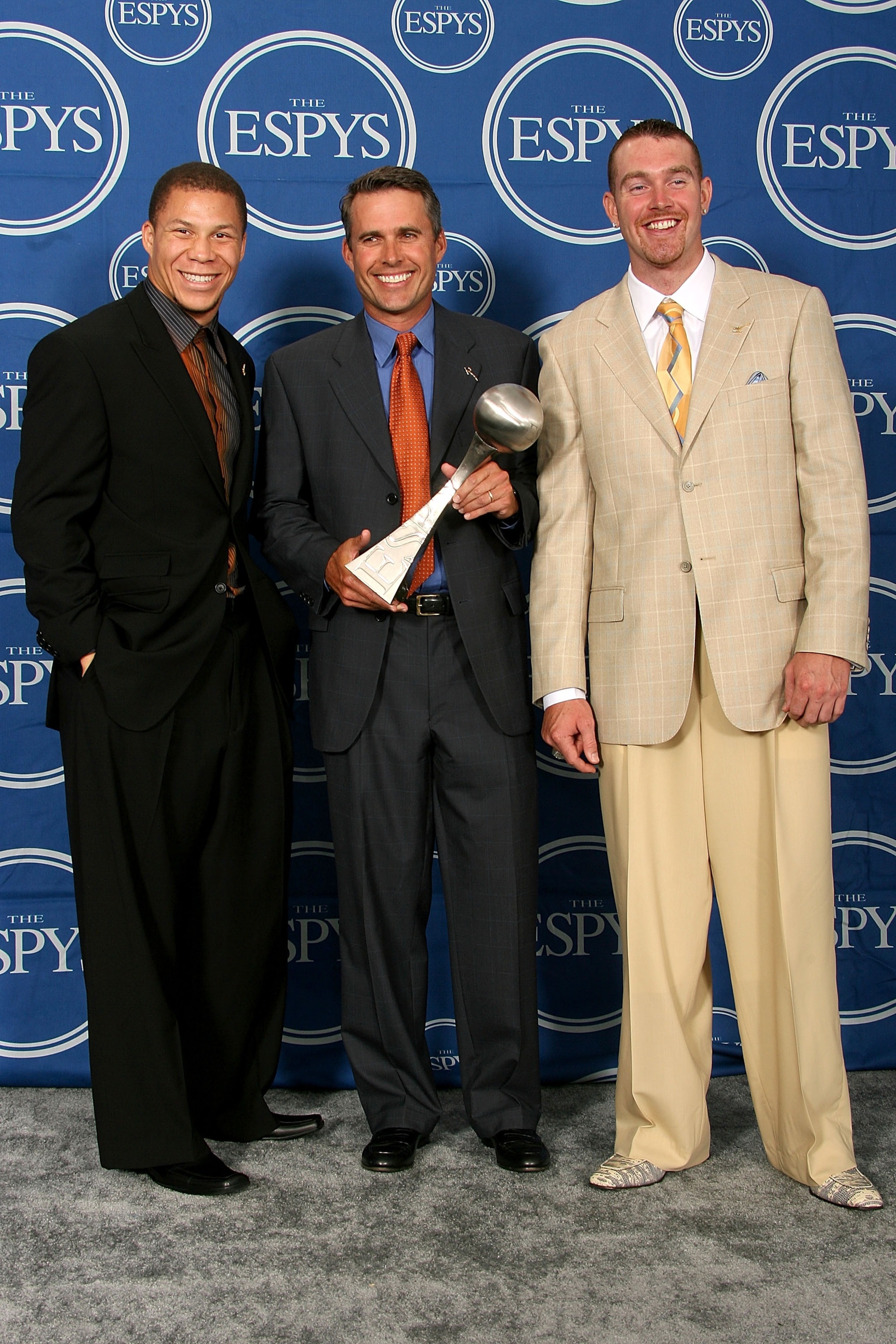 HOLLYWOOD - JULY 11: (L-R) Boise State football player Ian Johnson, head coach Chris Peterson and Jared Zabransky hold the award for 'Best Play' in the press room during the 2007 ESPY Awards at the Kodak Theatre on July 11, 2007 in Hollywood, California. HOLLYWOOD - JULY 11: (L-R) Boise State football player Ian Johnson, head coach Chris Peterson and Jared Zabransky hold the award for 'Best Play' in the press room during the 2007 ESPY Awards at the Kodak Theatre on July 11, 2007 in Hollywood, California.