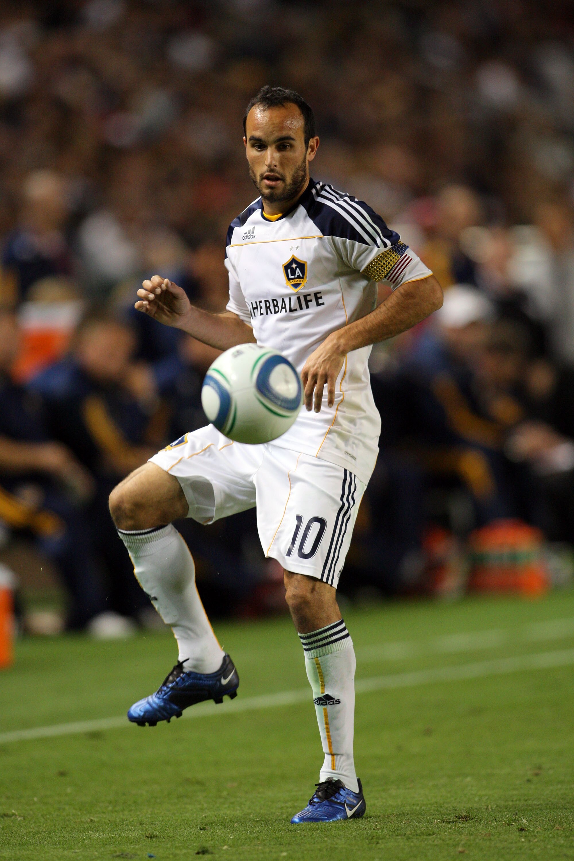 CARSON, CA - NOVEMBER 14:  Landon Donovan #10 of the Los Angeles Galaxy volleys a pass during the Western Conference Finals match of the MLS playoffs against FC Dallas at The Home Depot Center on November 14, 2010 in Carson, California. FC Dallas defeated