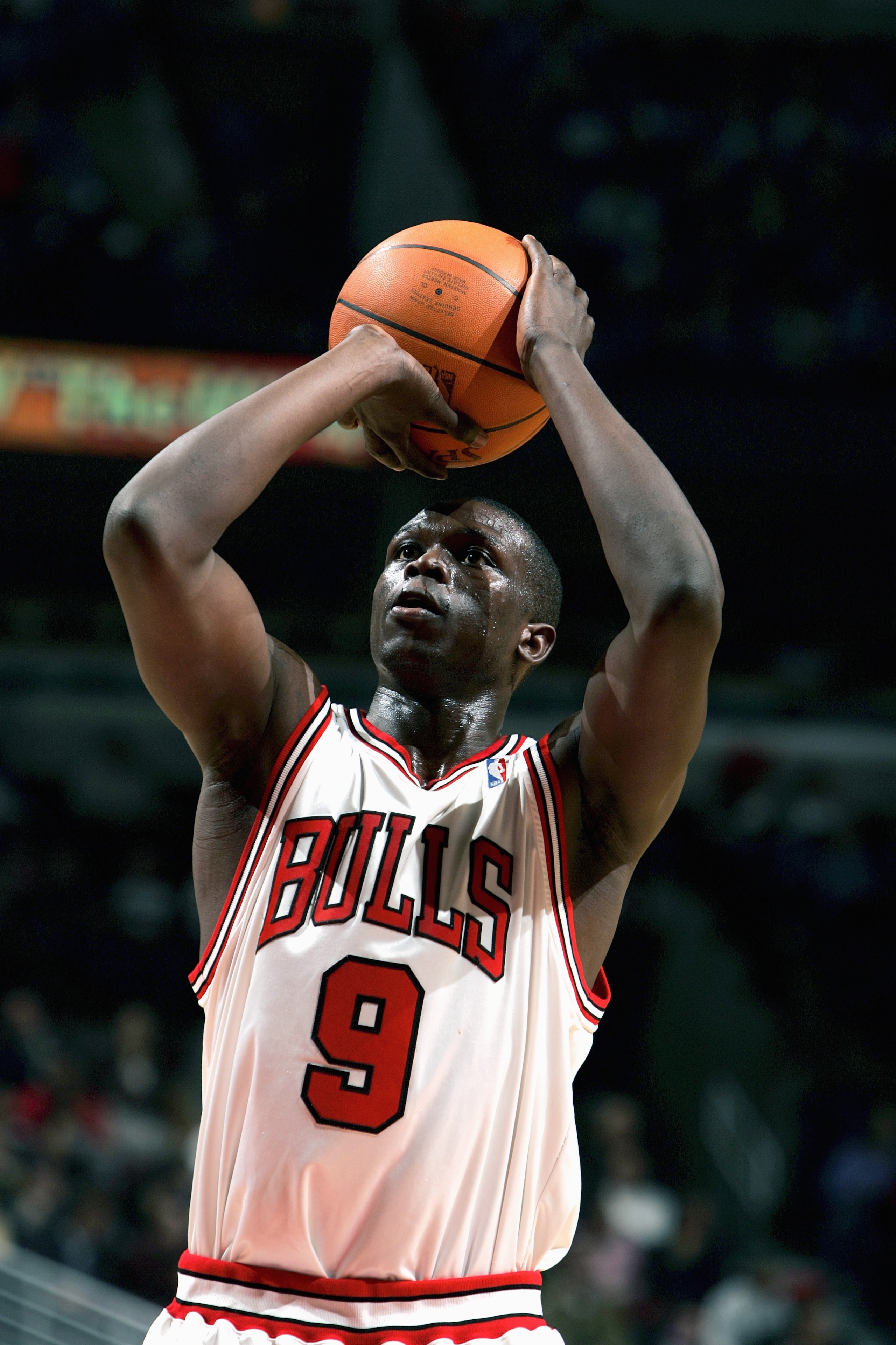 CHICAGO - MARCH 21: Luol Deng #9 of the Chicago Bulls shoots a free throw against the Atlanta Hawks on March 21, 2005 at the United Center in Chicago, Illinois. The Bulls won 105-91. NOTE TO USER: User expressly acknowledges and agrees that, by downloadi CHICAGO - MARCH 21: Luol Deng #9 of the Chicago Bulls shoots a free throw against the Atlanta Hawks on March 21, 2005 at the United Center in Chicago, Illinois. The Bulls won 105-91. NOTE TO USER: User expressly acknowledges and agrees that, by downloadi
