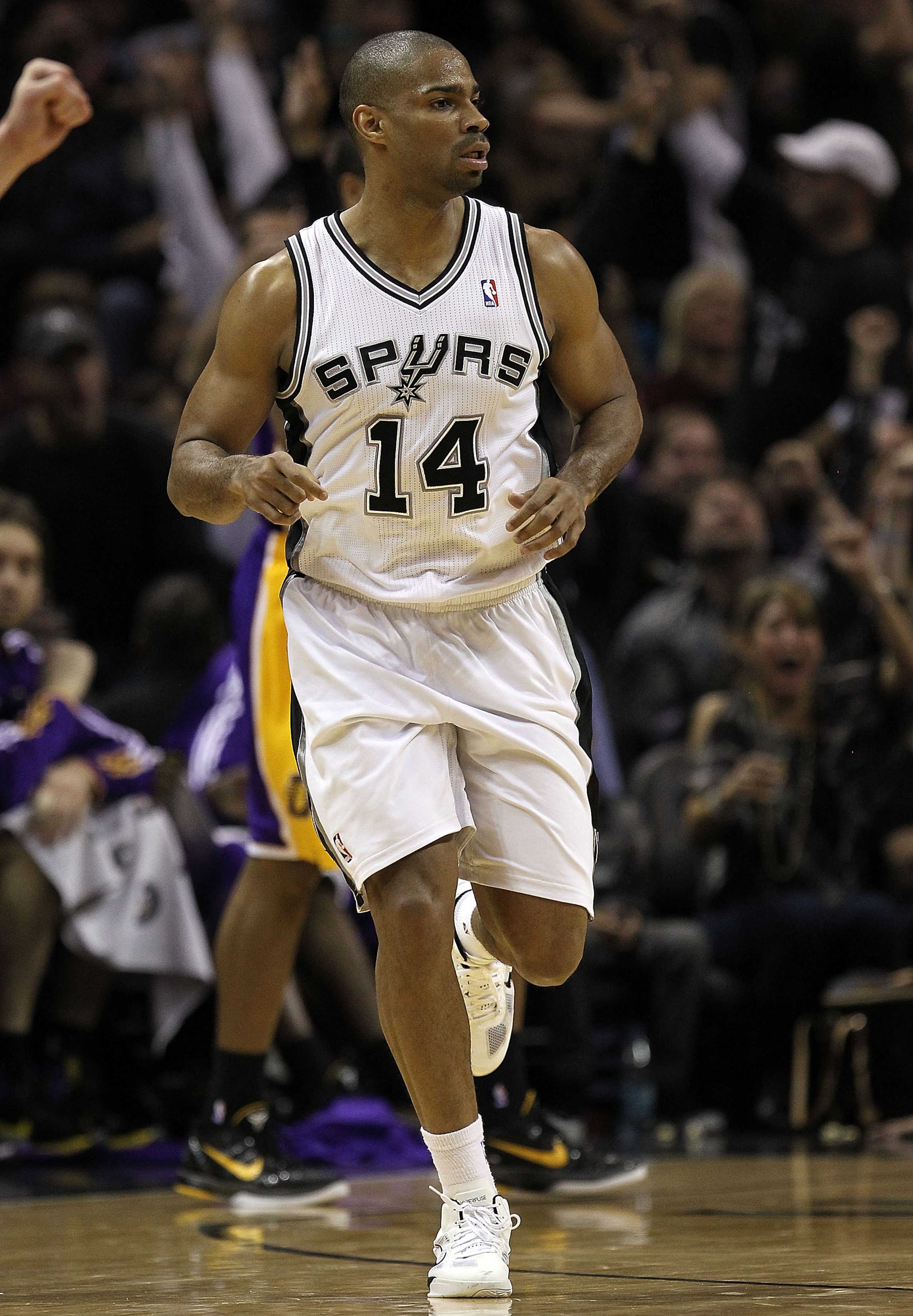 SAN ANTONIO, TX - DECEMBER 28: Guard Gary Neal #14 of the San Antonio Spurs during play against the Los Angeles Lakers at AT&T Center on December 28, 2010 in San Antonio, Texas. NOTE TO USER: User expressly acknowledges and agrees that, by downloading a SAN ANTONIO, TX - DECEMBER 28: Guard Gary Neal #14 of the San Antonio Spurs during play against the Los Angeles Lakers at AT&T Center on December 28, 2010 in San Antonio, Texas. NOTE TO USER: User expressly acknowledges and agrees that, by downloading a