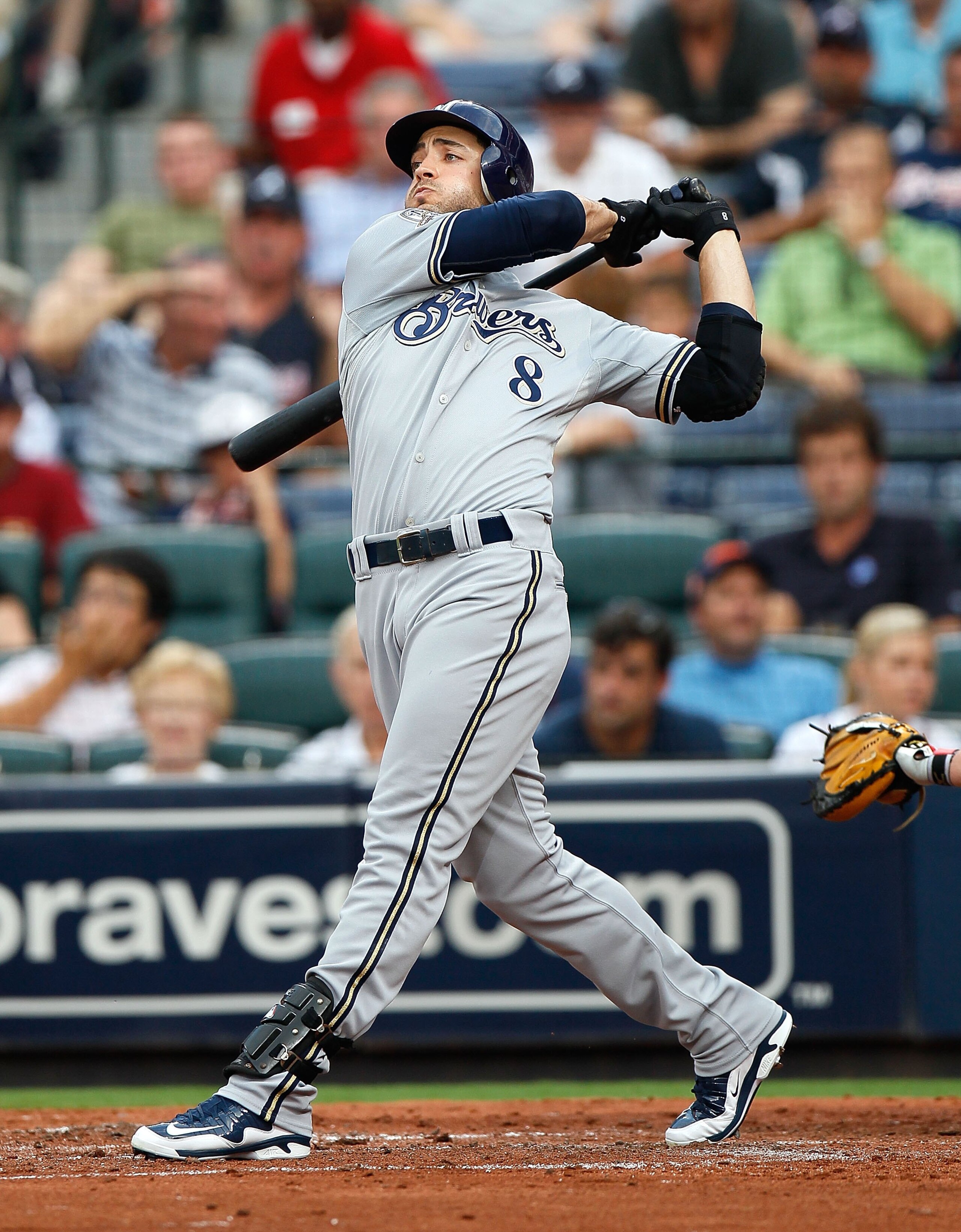 ATLANTA - JULY 15:  Ryan Braun #8 of the Milwaukee Brewers against the Atlanta Braves at Turner Field on July 15, 2010 in Atlanta, Georgia.  (Photo by Kevin C. Cox/Getty Images)