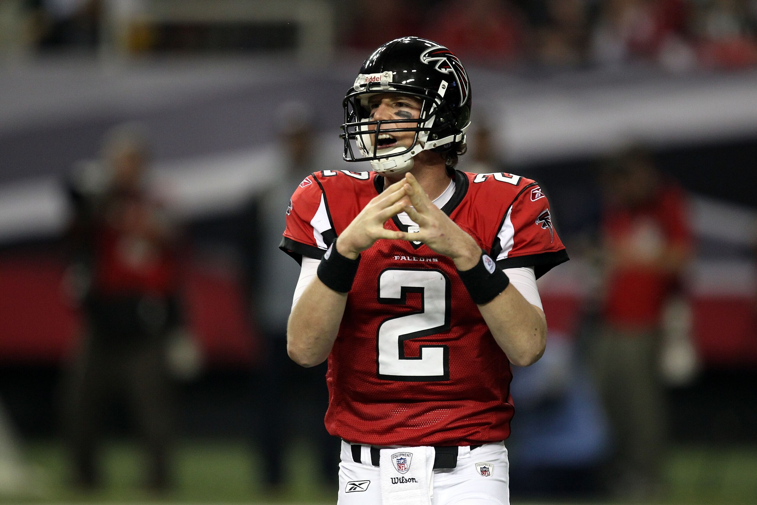 ATLANTA, GA - JANUARY 15:  Quarterback Matt Ryan #2 of the Atlanta Falcons looks on against the Green Bay Packers during their 2011 NFC divisional playoff game at Georgia Dome on January 15, 2011 in Atlanta, Georgia. The Packers won 48-21. (Photo by Stree