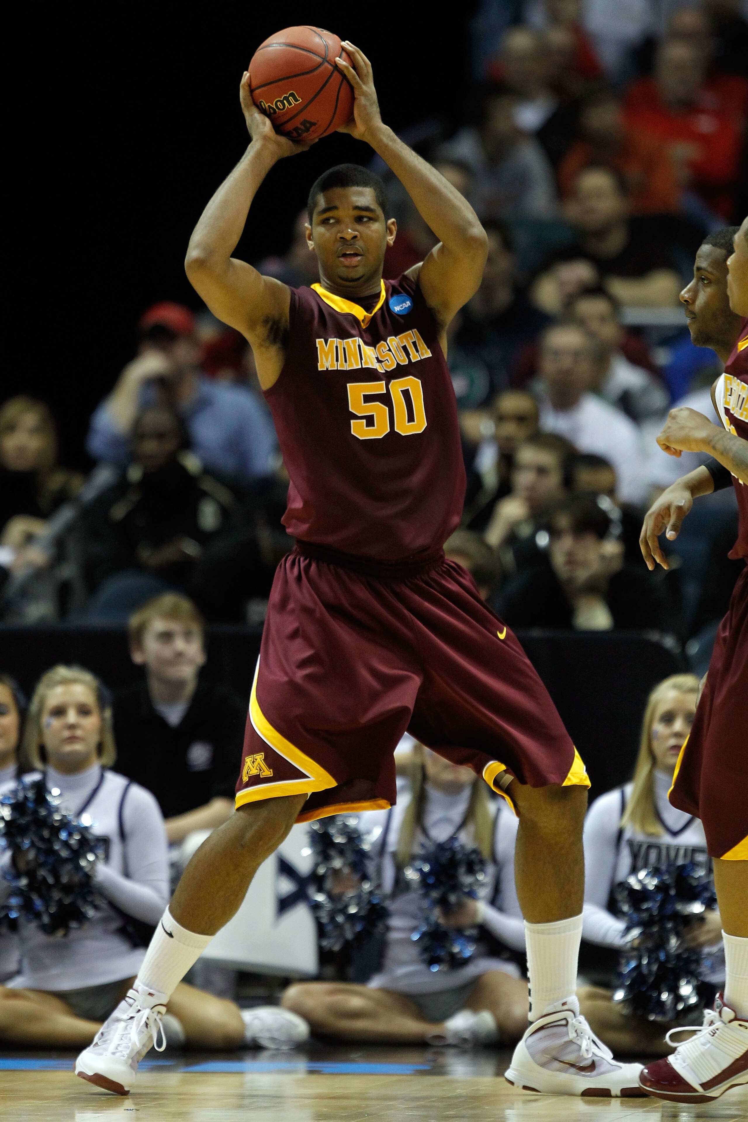 MILWAUKEE - MARCH 19:  Ralph Sampson III #50 of the Minnesota Golden Gophers looks to pass the ball against the Xavier Musketeers during the first round of the 2010 NCAA men's basketball tournament at the Bradley Center on March 19, 2010 in Milwaukee, Wis