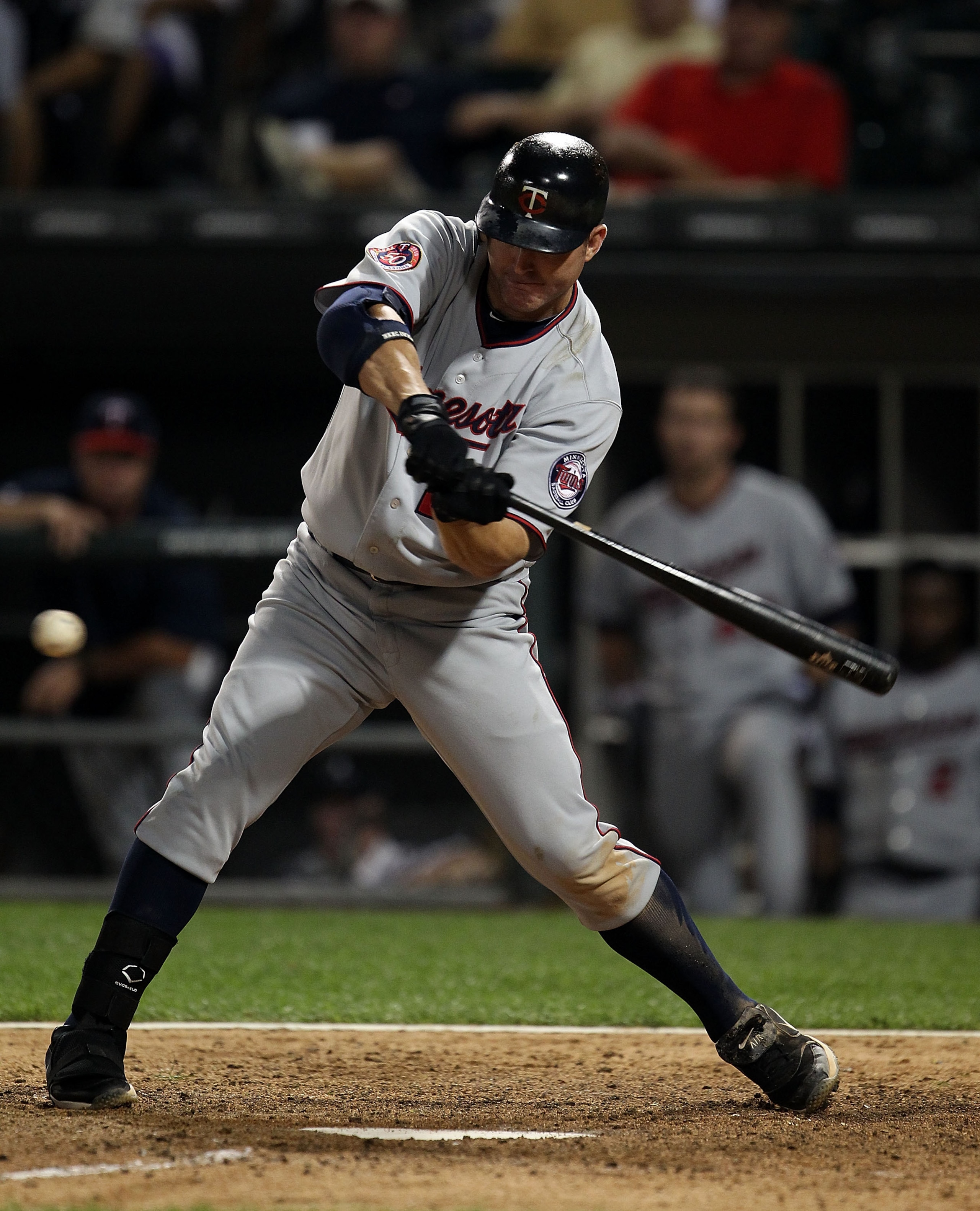 CHICAGO - AUGUST 10: Jim Thome #25 of the Minnesota Twins takes a swing against the Chicago White Sox at U.S. Cellular Field on August 10, 2010 in Chicago, Illinois. The Twins defeated the White Sox 12-6. (Photo by Jonathan Daniel/Getty Images)