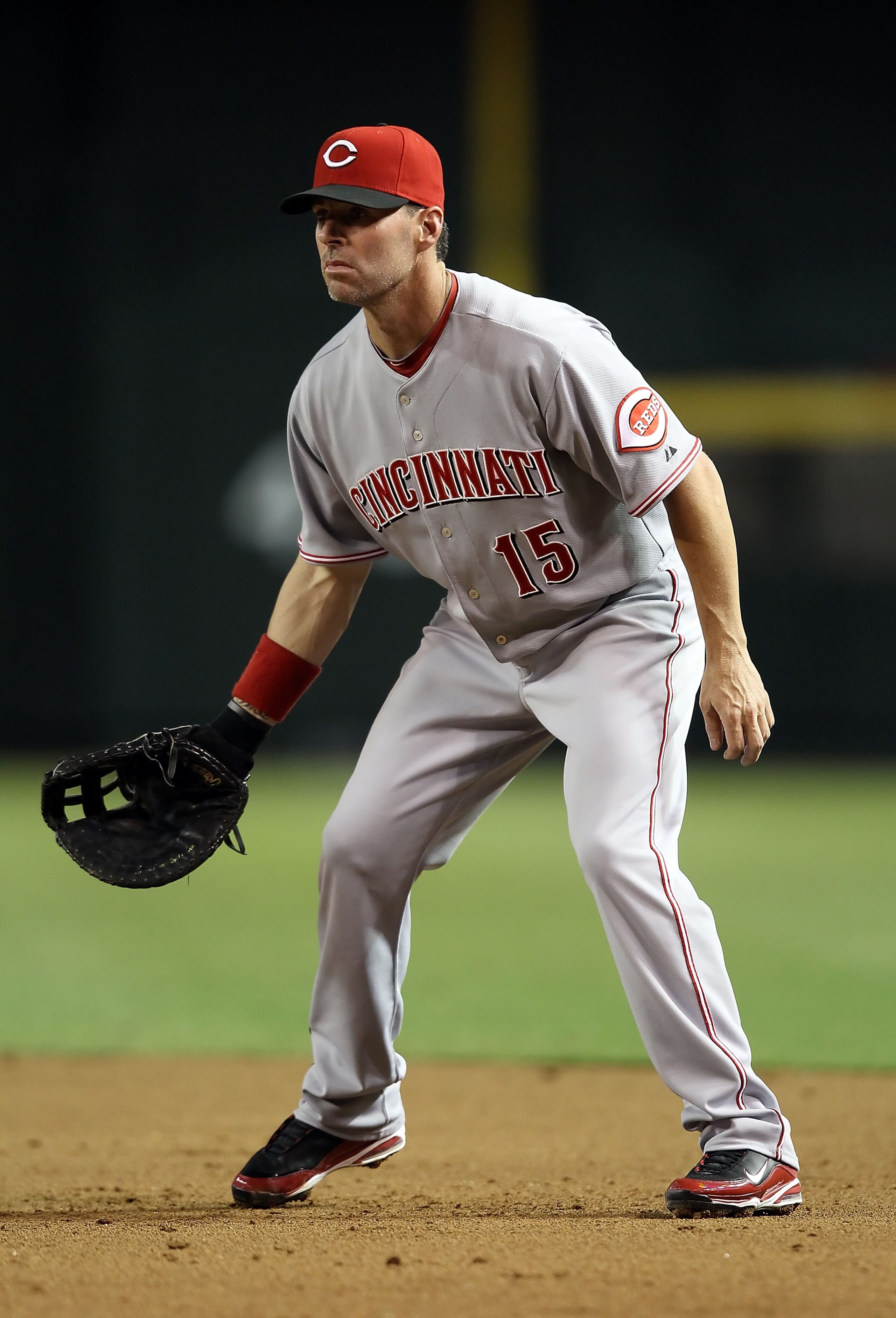 PHOENIX - AUGUST 18:  Infielder Jim Edmonds #15 of the Cincinnati Reds in action during the Major League Baseball game against the Arizona Diamondbacks at Chase Field on August 18, 2010 in Phoenix, Arizona. The Reds defeated the Diamondbacks 11-7.  (Photo