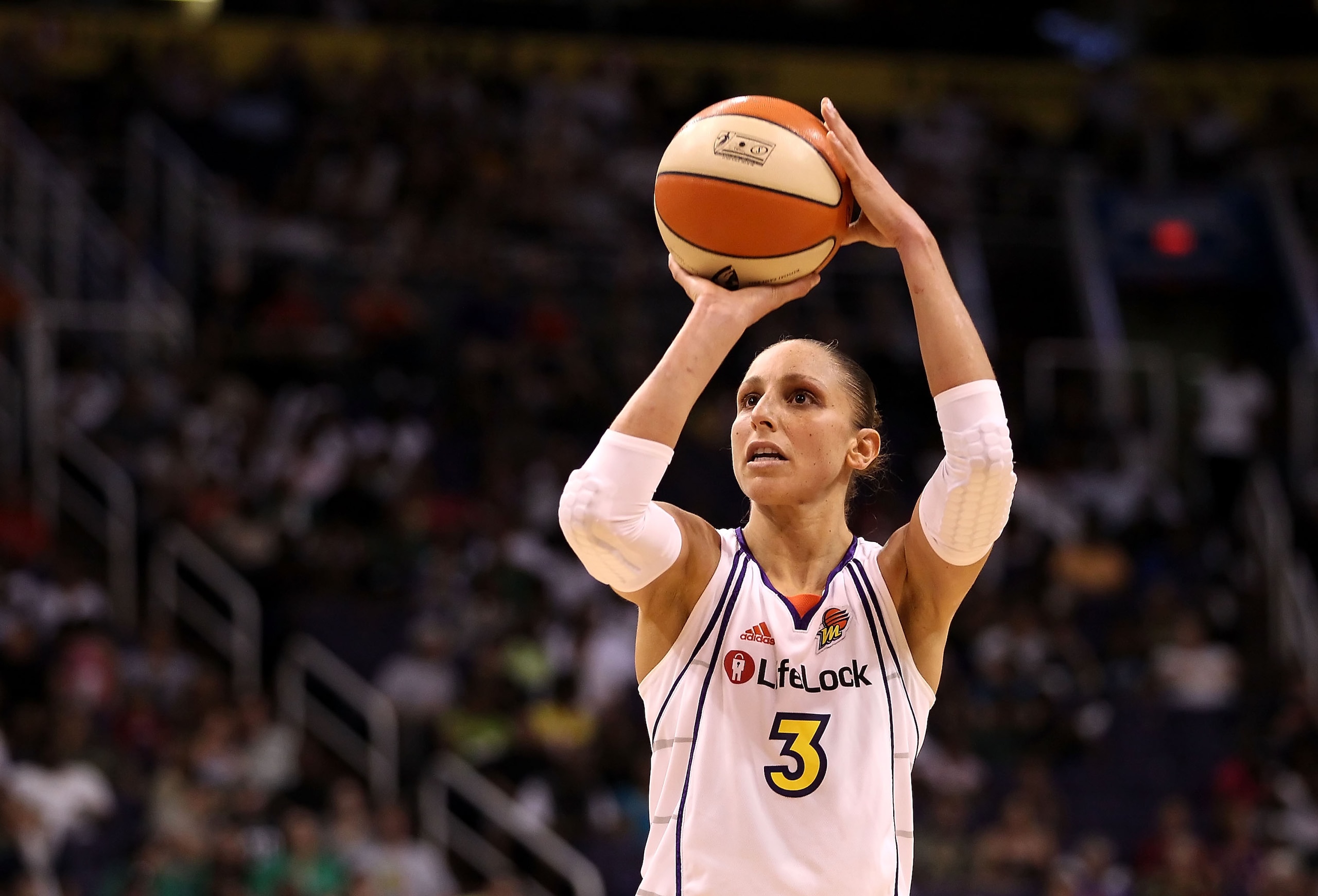 PHOENIX - SEPTEMBER 05:  Diana Taurasi #3 of the Phoenix Mercury shoots a free throw shot in Game Two of the Western Conference Finals against the Seattle Storm during the 2010 WNBA Playoffs at US Airways Center on September 5, 2010 in Phoenix, Arizona.