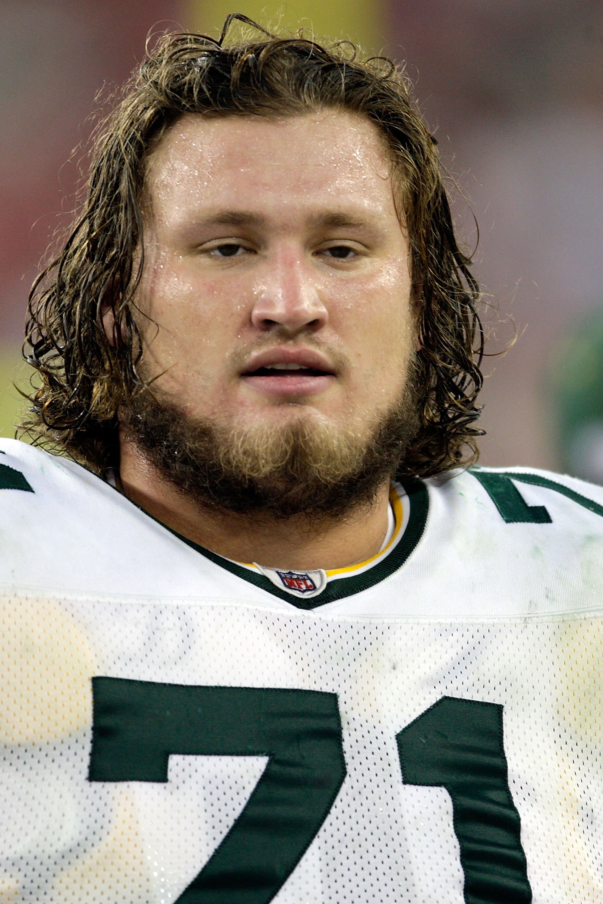GLENDALE, AZ - JANUARY 03: Josh Sitton #71 of the Green Bay Packers looks on from the sideline against the Arizona Cardinals at University of Phoenix Stadium on January 3, 2010 in Glendale, Arizona. (Photo by Jamie Squire/Getty Images)