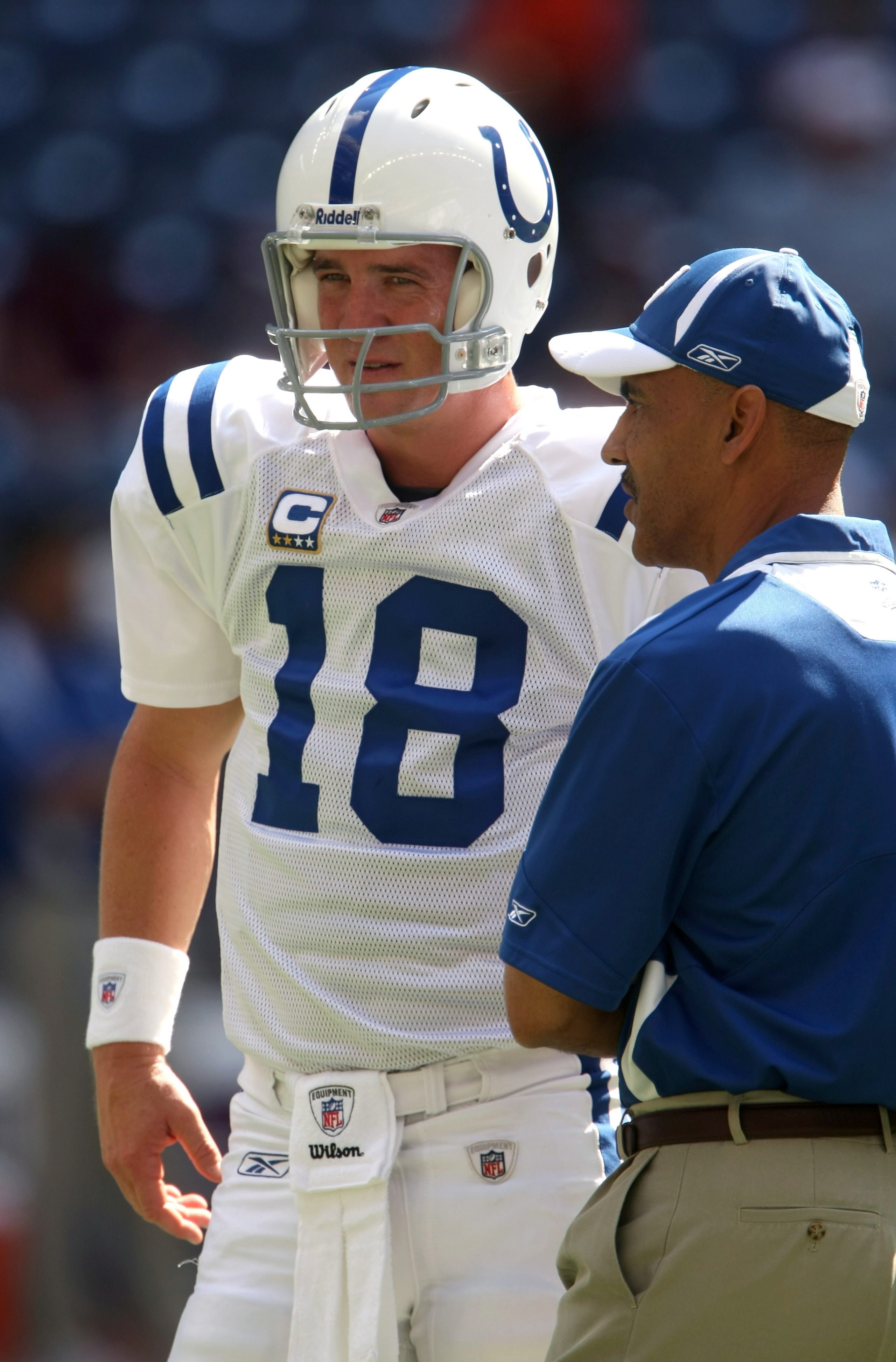 HOUSTON - OCTOBER 05: Head coach Tony Dungy and quarterback Peyton Manning #18 of the Indianapolis Colts talk before the game with the Houston Texans on October 5, 2008 at Reliant Stadium in Houston, Texas. (Photo by Stephen Dunn/Getty Images) HOUSTON - OCTOBER 05: Head coach Tony Dungy and quarterback Peyton Manning #18 of the Indianapolis Colts talk before the game with the Houston Texans on October 5, 2008 at Reliant Stadium in Houston, Texas. (Photo by Stephen Dunn/Getty Images)