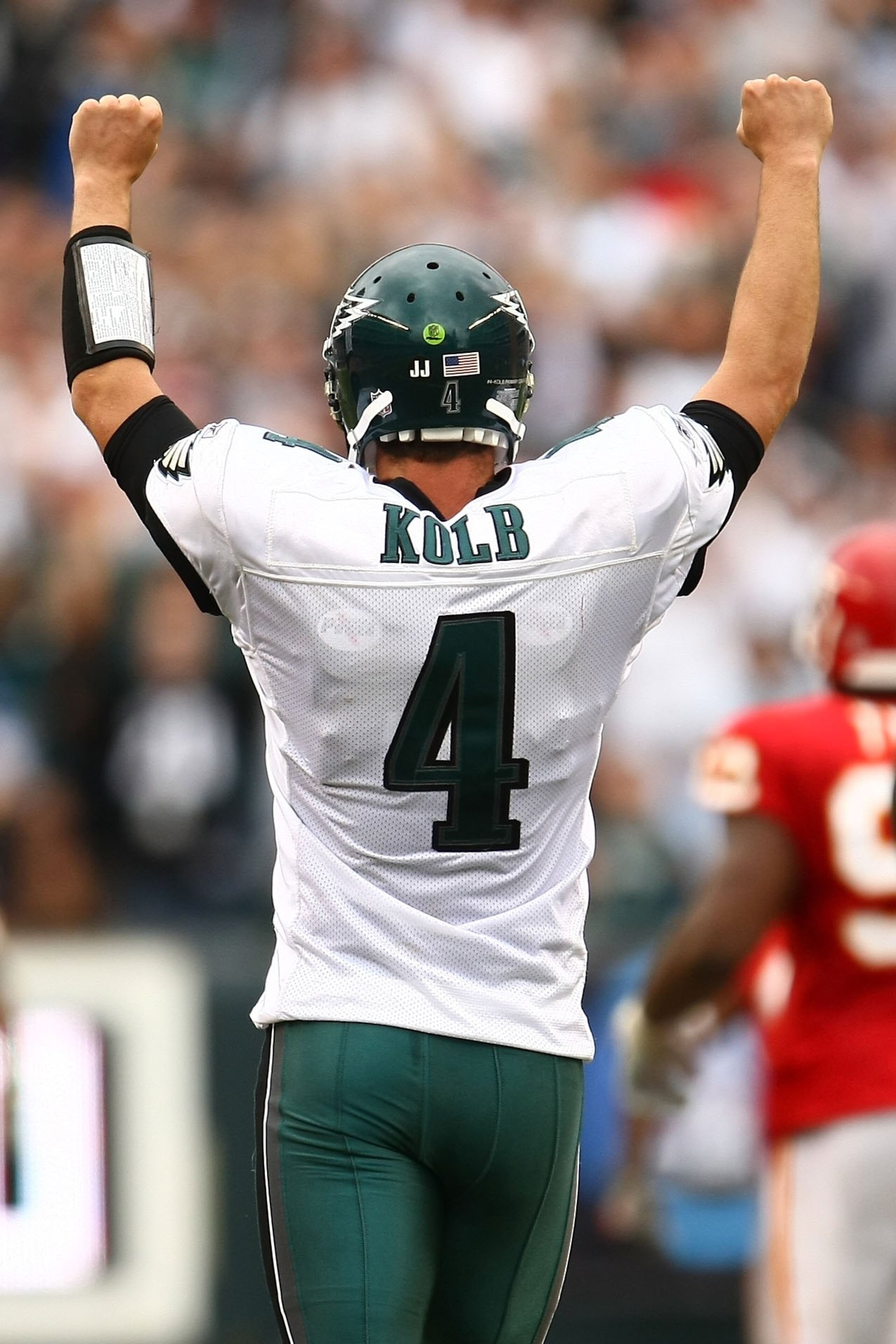 PHILADELPHIA - SEPTEMBER 27: Kevin Kolb #4 of the Philadelphia Eagles celebrates a touchdown against the Kansas City Chiefs on September 27, 2009 at Lincoln Financial Field in Philadelphia, Pennsylvania.  (Photo by Chris McGrath/Getty Images)