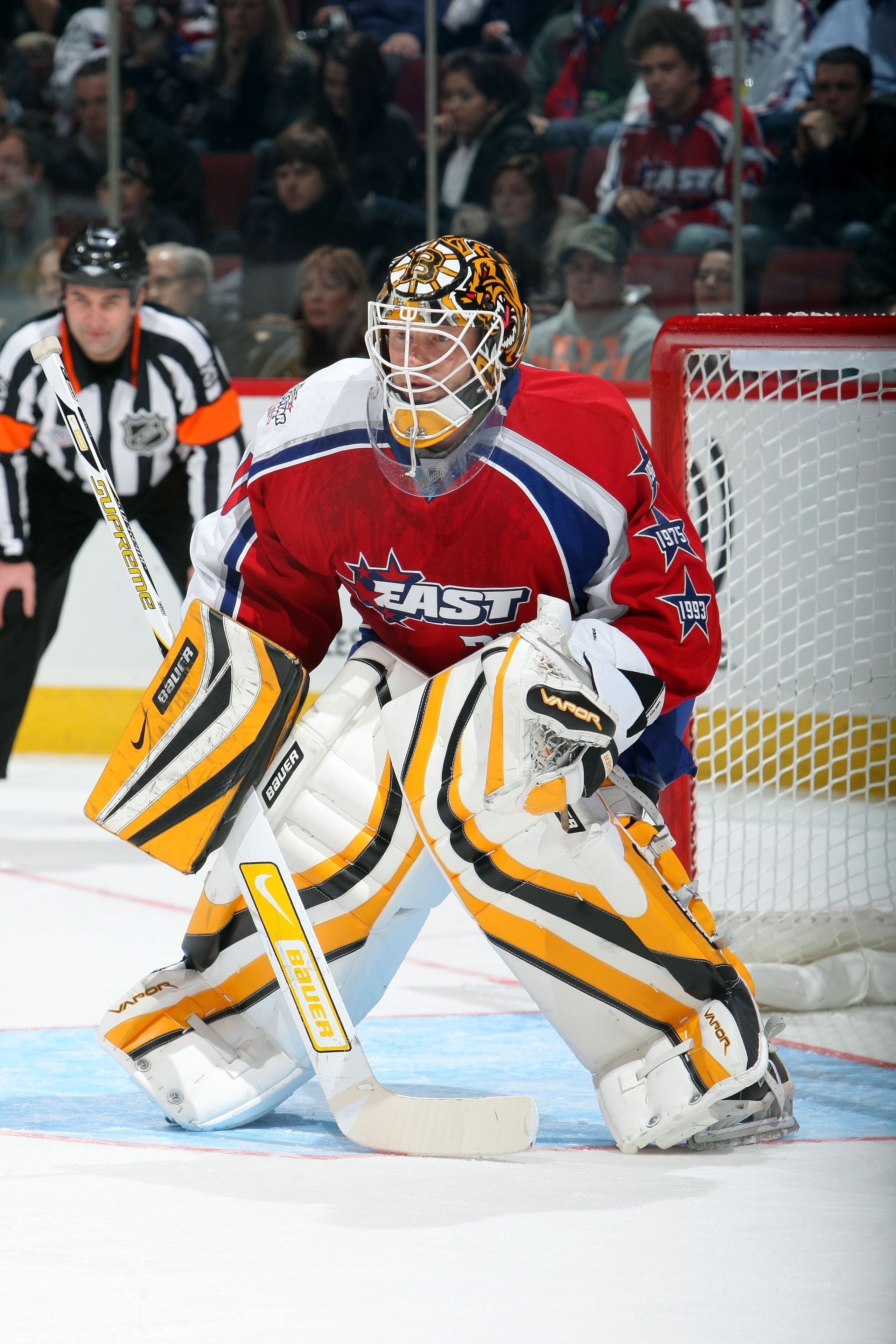 MONTREAL - JANUARY 25:  Goaltender Tim Thomas #30 of the Eastern Conference All-Stars defends his net during the 2009 NHL All-Star game at the Bell Centre on January 25, 2009 in Montreal, Canada. (Photo by Dave Sandford/Getty Images)