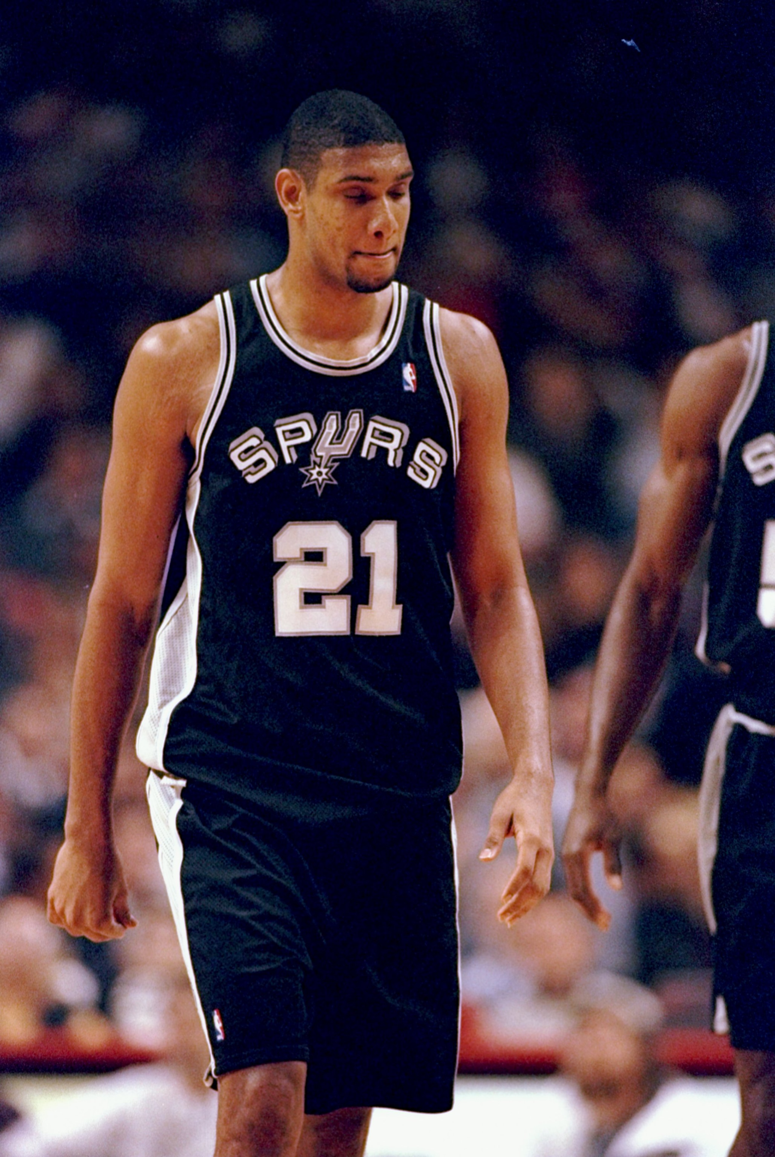 4 Nov 1997:  Center Tim Duncan of the San Antonio Spurs looks on during a game against the Chicago Bulls at the United Center in Chicago, Illinois.  The Bulls won the game, 87-83. Mandatory Credit: Jonathan Daniel  /Allsport