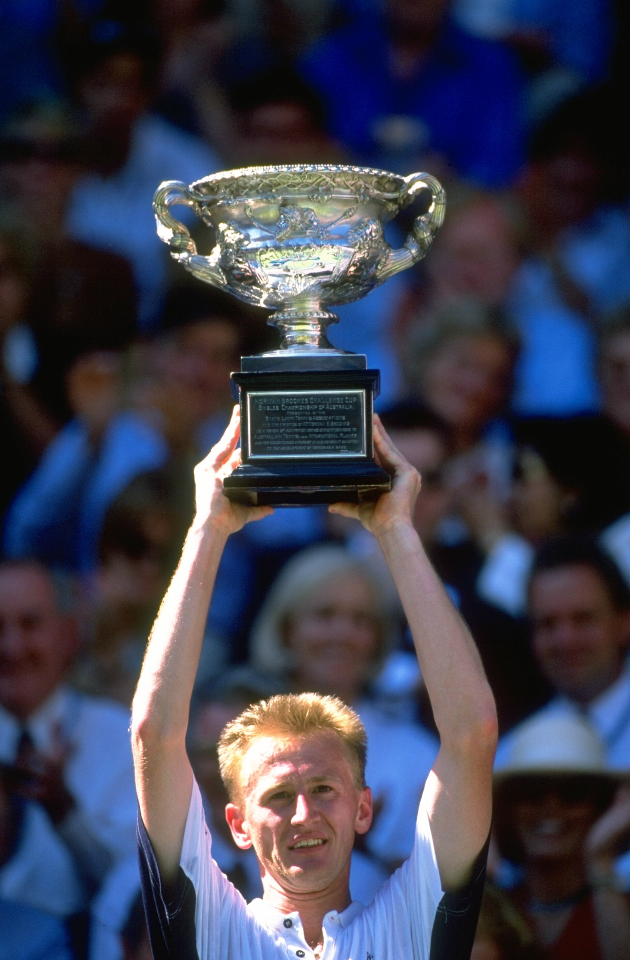 1 Feb 1998:  Petr Korda of the Czech Republic holds the trophy aloft in celebration after winning the Australian Open at Melbourne Park in Melbourne, Australia.  \ Mandatory Credit: Clive  Brunskill/Allsport