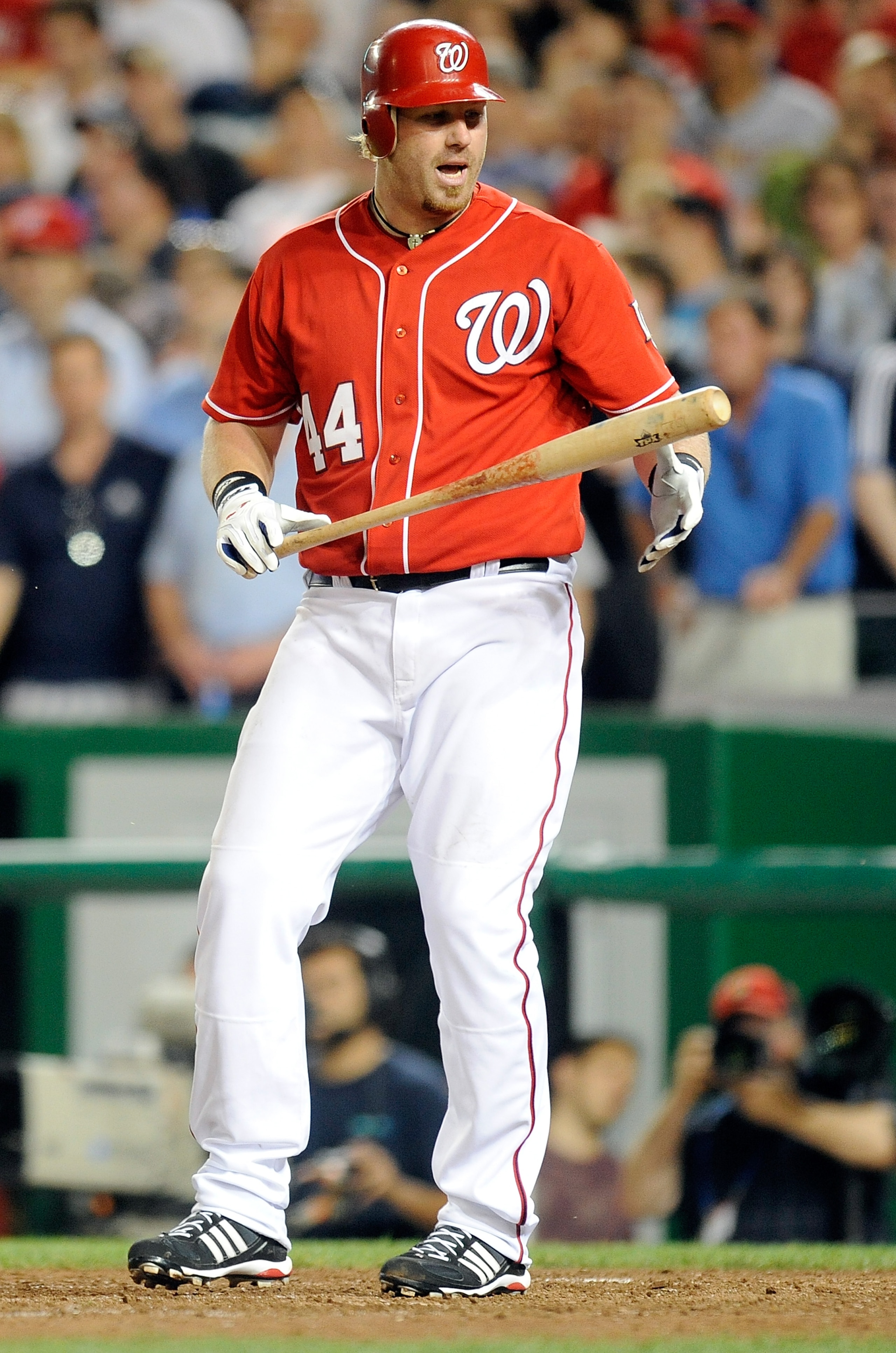WASHINGTON - JUNE 18: Adam Dunn #44 of the Washington Nationals reacts after striking out to end the ninth inning against the Chicago White Sox at Nationals Park on June 18, 2010 in Washington, DC. (Photo by Greg Fiume/Getty Images) WASHINGTON - JUNE 18: Adam Dunn #44 of the Washington Nationals reacts after striking out to end the ninth inning against the Chicago White Sox at Nationals Park on June 18, 2010 in Washington, DC. (Photo by Greg Fiume/Getty Images)