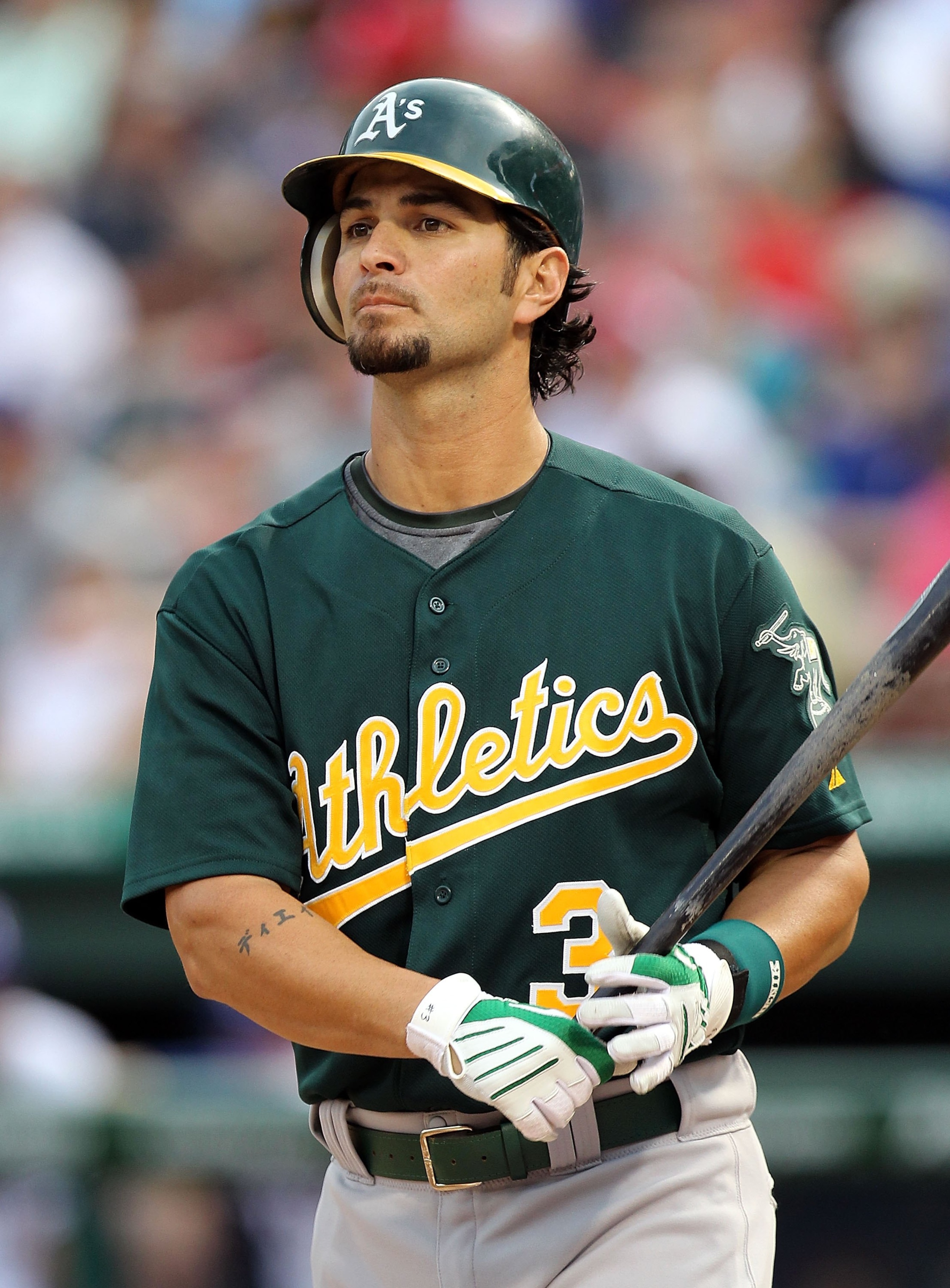 ARLINGTON, TX - MAY 11: Eric Chavez #3 of the Oakland Athletics on May 11, 2010 at Rangers Ballpark in Arlington, Texas. (Photo by Ronald Martinez/Getty Images) ARLINGTON, TX - MAY 11: Eric Chavez #3 of the Oakland Athletics on May 11, 2010 at Rangers Ballpark in Arlington, Texas. (Photo by Ronald Martinez/Getty Images)