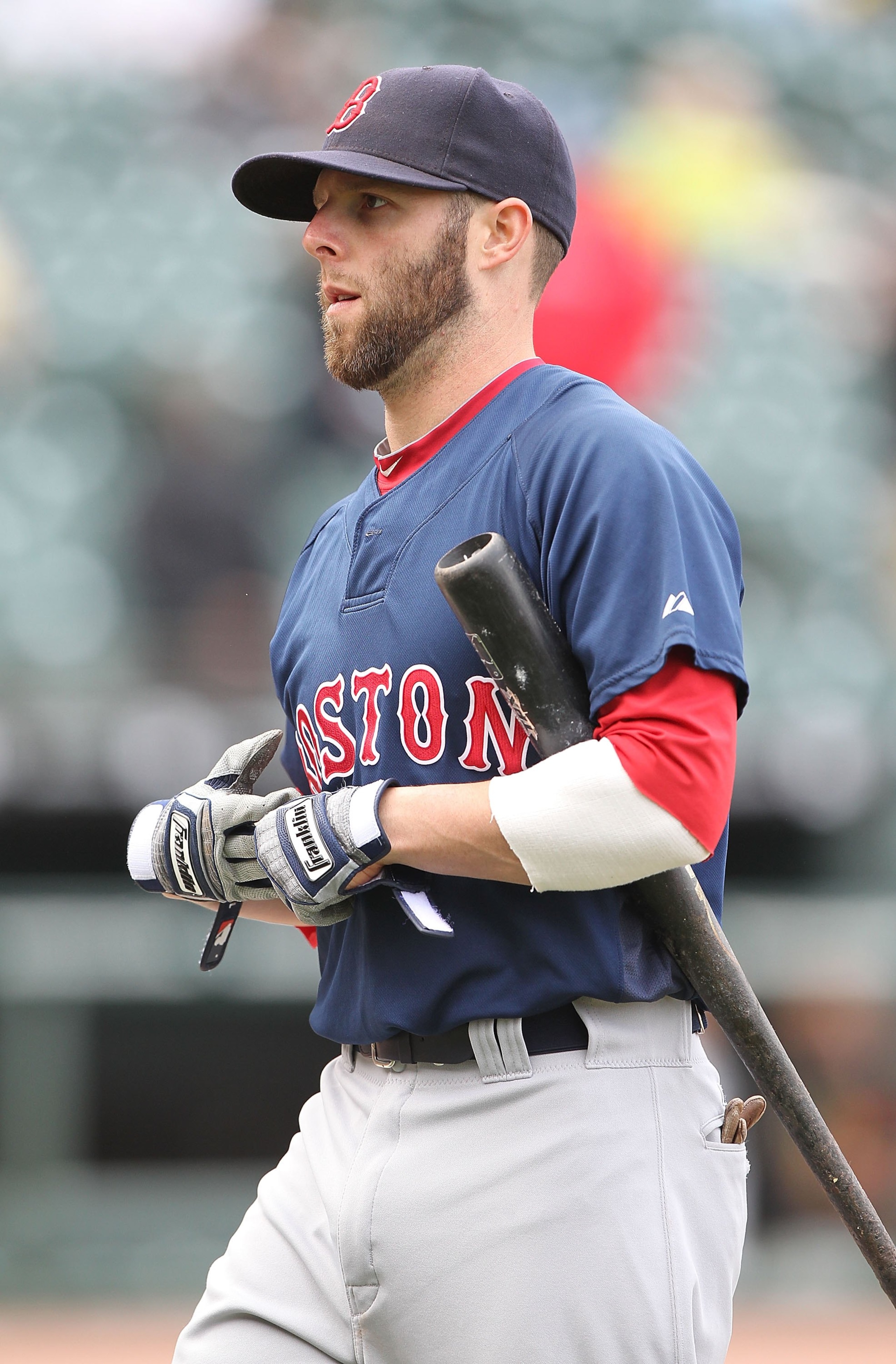 SAN FRANCISCO - JUNE 25: Dustin Pedroia #15 of the Boston Red Sox warms up against the San Francisco Giants during an MLB game at AT&T Park on June 25, 2010 in San Francisco, California. (Photo by Jed Jacobsohn/Getty Images) SAN FRANCISCO - JUNE 25: Dustin Pedroia #15 of the Boston Red Sox warms up against the San Francisco Giants during an MLB game at AT&T Park on June 25, 2010 in San Francisco, California. (Photo by Jed Jacobsohn/Getty Images)