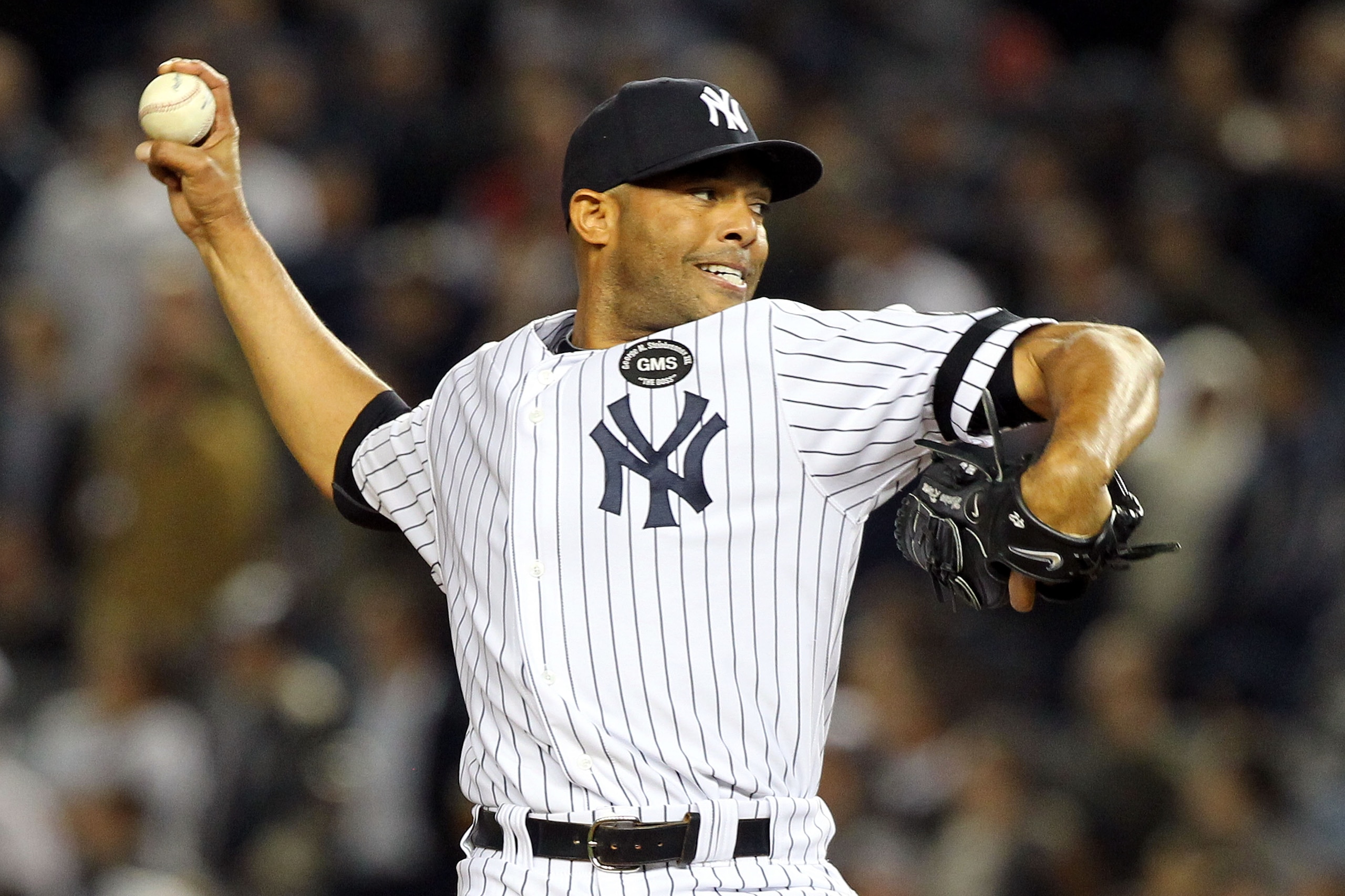 NEW YORK - OCTOBER 20: Mariano Rivera #42 of the New York Yankees pitches against the Texas Rangers in Game Five of the ALCS during the 2010 MLB Playoffs at Yankee Stadium on October 20, 2010 in the Bronx borough of New York City. (Photo by Al Bello/Get NEW YORK - OCTOBER 20: Mariano Rivera #42 of the New York Yankees pitches against the Texas Rangers in Game Five of the ALCS during the 2010 MLB Playoffs at Yankee Stadium on October 20, 2010 in the Bronx borough of New York City. (Photo by Al Bello/Get