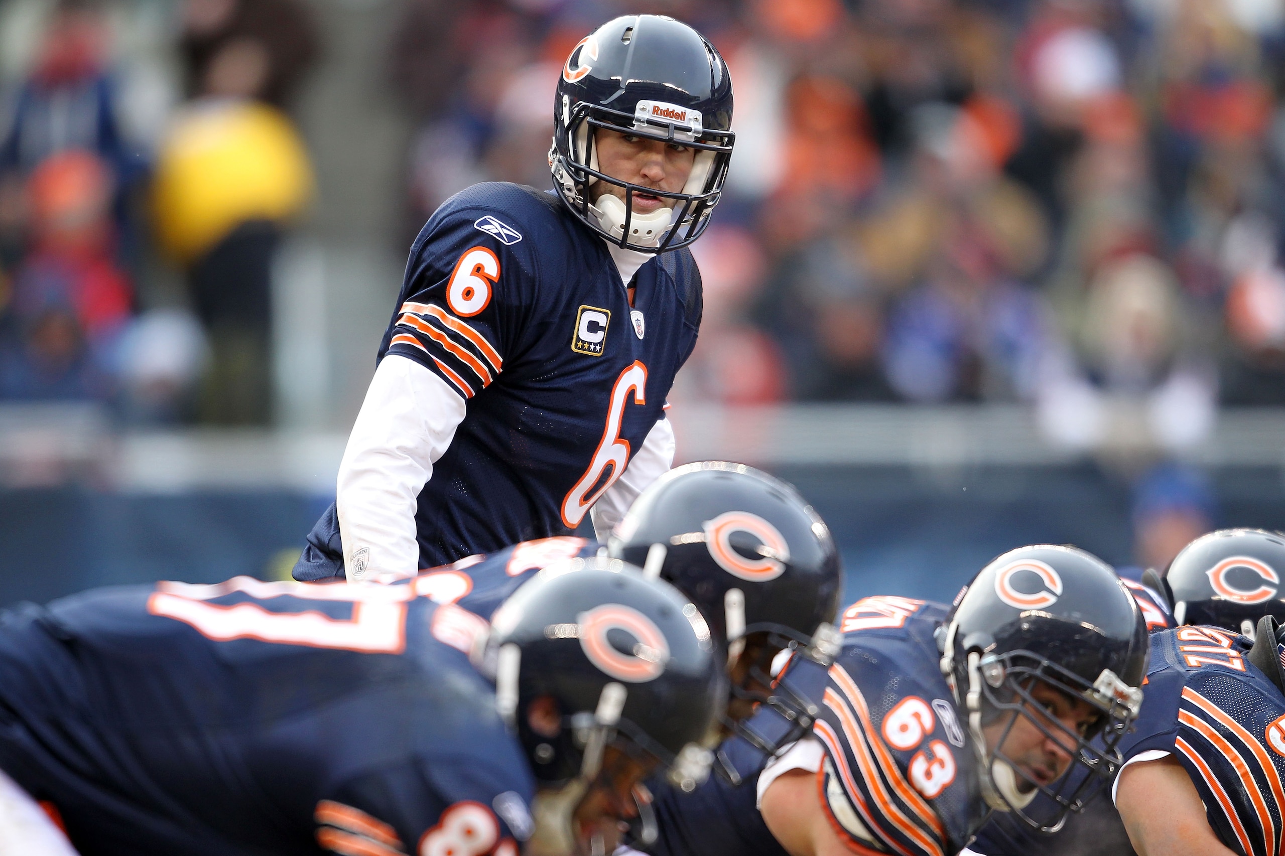 CHICAGO, IL - JANUARY 16: Quarterback Jay Cutler #6 of the Chicago Bears under center against the Seattle Seahawks in the second quarter of the 2011 NFC divisional playoff game at Soldier Field on January 16, 2011 in Chicago, Illinois. (Photo by Andy Ly CHICAGO, IL - JANUARY 16: Quarterback Jay Cutler #6 of the Chicago Bears under center against the Seattle Seahawks in the second quarter of the 2011 NFC divisional playoff game at Soldier Field on January 16, 2011 in Chicago, Illinois. (Photo by Andy Ly