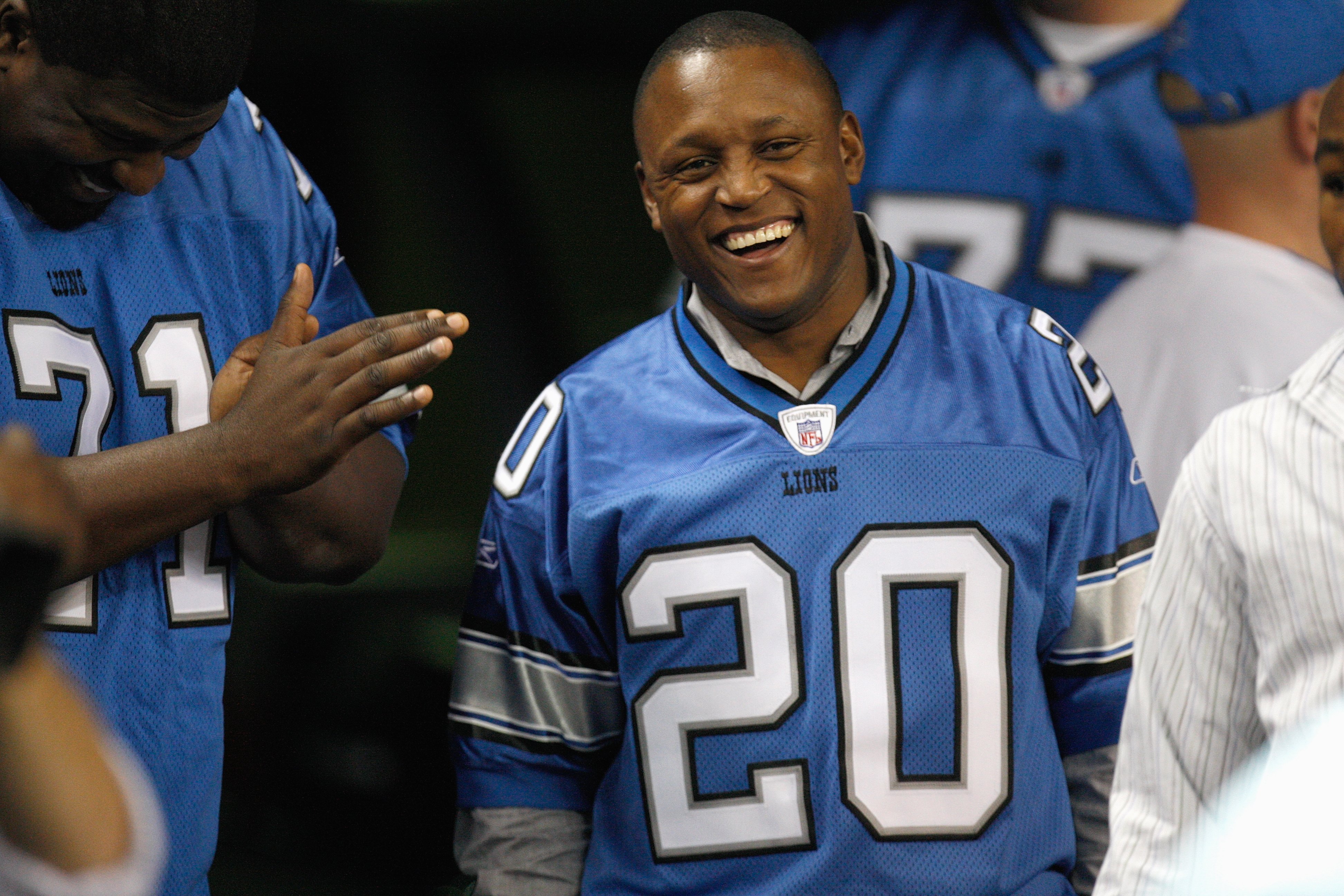 DETROIT - DECEMBER 23: Barry Sanders smiles from the sideline during the game between the Kansas City Chiefs and the Detroit Lions on December 23, 2007 at Ford Field in Detroit, Michigan. (Photo byGregory Shamus/Getty Images)