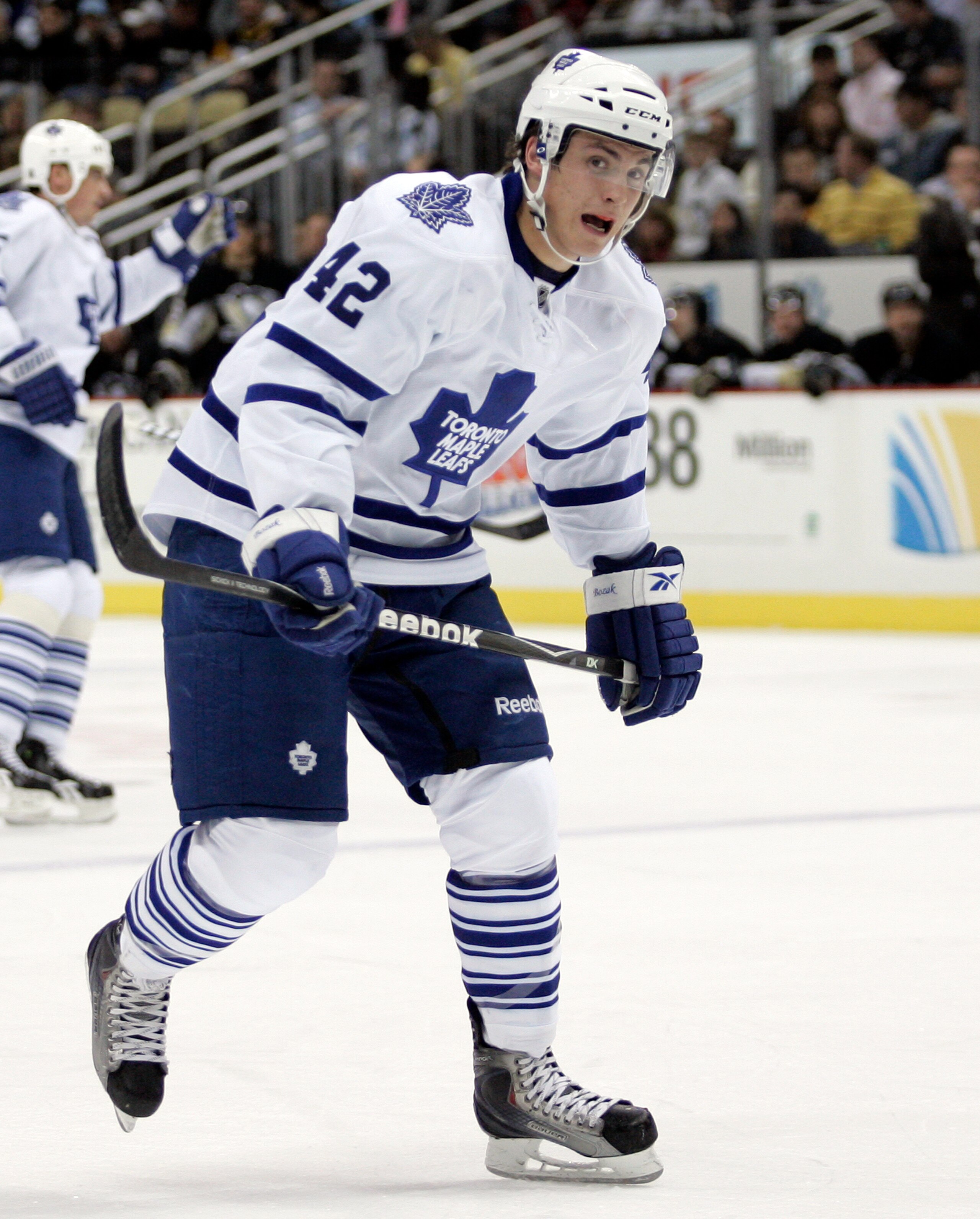 PITTSBURGH, PA - DECEMBER 08:  Tyler Bozak #42 of the Toronto Maple Leafs skates against the Pittsburgh Penguins at Consol Energy Center on December 8, 2010 in Pittsburgh, Pennsylvania.  Penguins defeated the Maple Leafs 5-2.  (Photo by Justin K. Aller/Ge