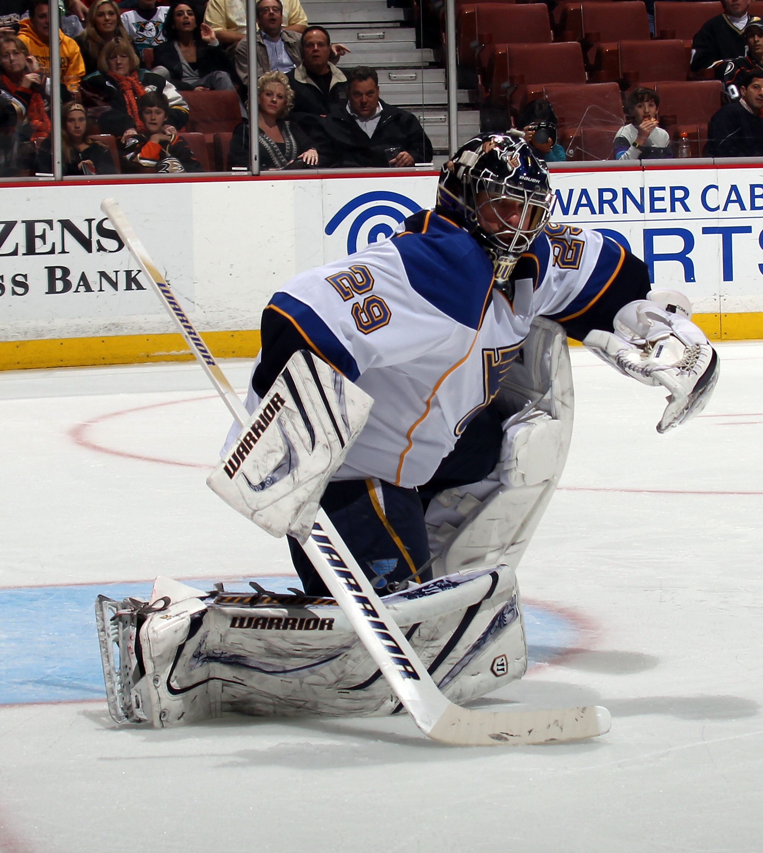 ANAHEIM, CA - JANUARY 12:  Ty Conklin #29 of the St. Louis Blues skates against the Anaheim Ducks at the Honda Center on January 12, 2011 in Anaheim, California.  (Photo by Bruce Bennett/Getty Images)