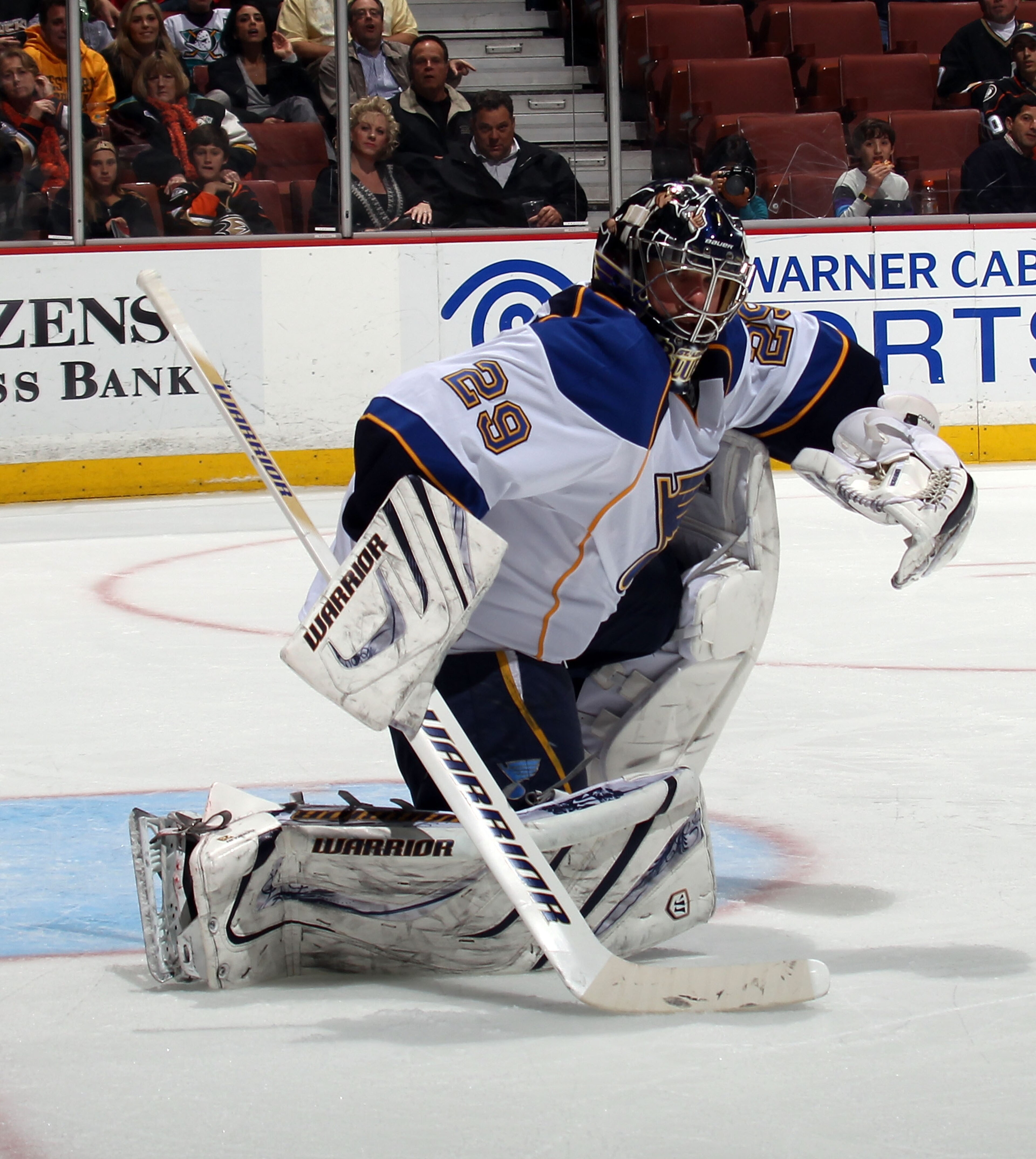 ANAHEIM, CA - JANUARY 12:  Ty Conklin #29 of the St. Louis Blues skates against the Anaheim Ducks at the Honda Center on January 12, 2011 in Anaheim, California.  (Photo by Bruce Bennett/Getty Images)