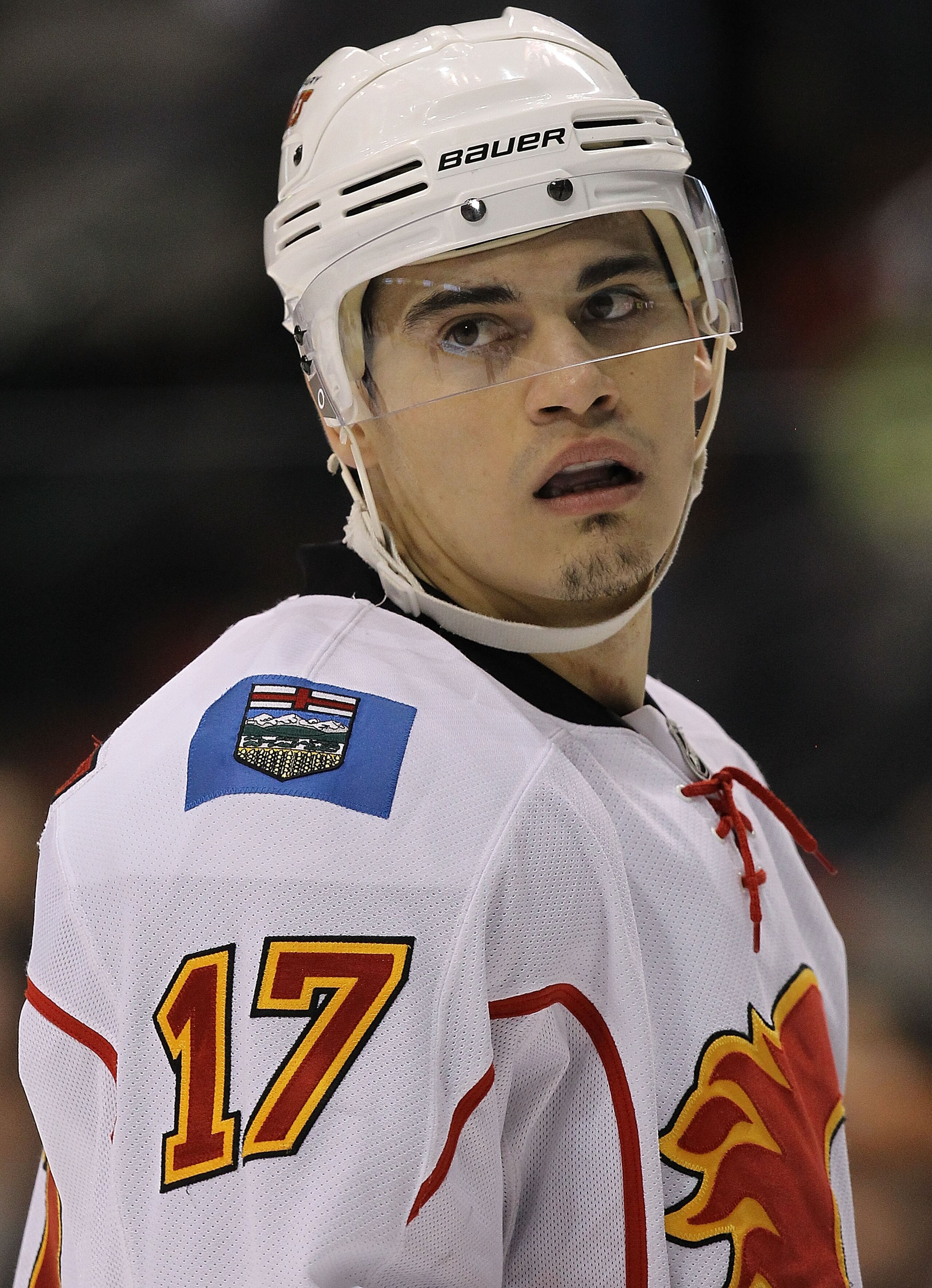 DALLAS, TX - DECEMBER 23:  Rene Bourque #17 of the Calgary Flames at American Airlines Center on December 23, 2010 in Dallas, Texas.  (Photo by Ronald Martinez/Getty Images)