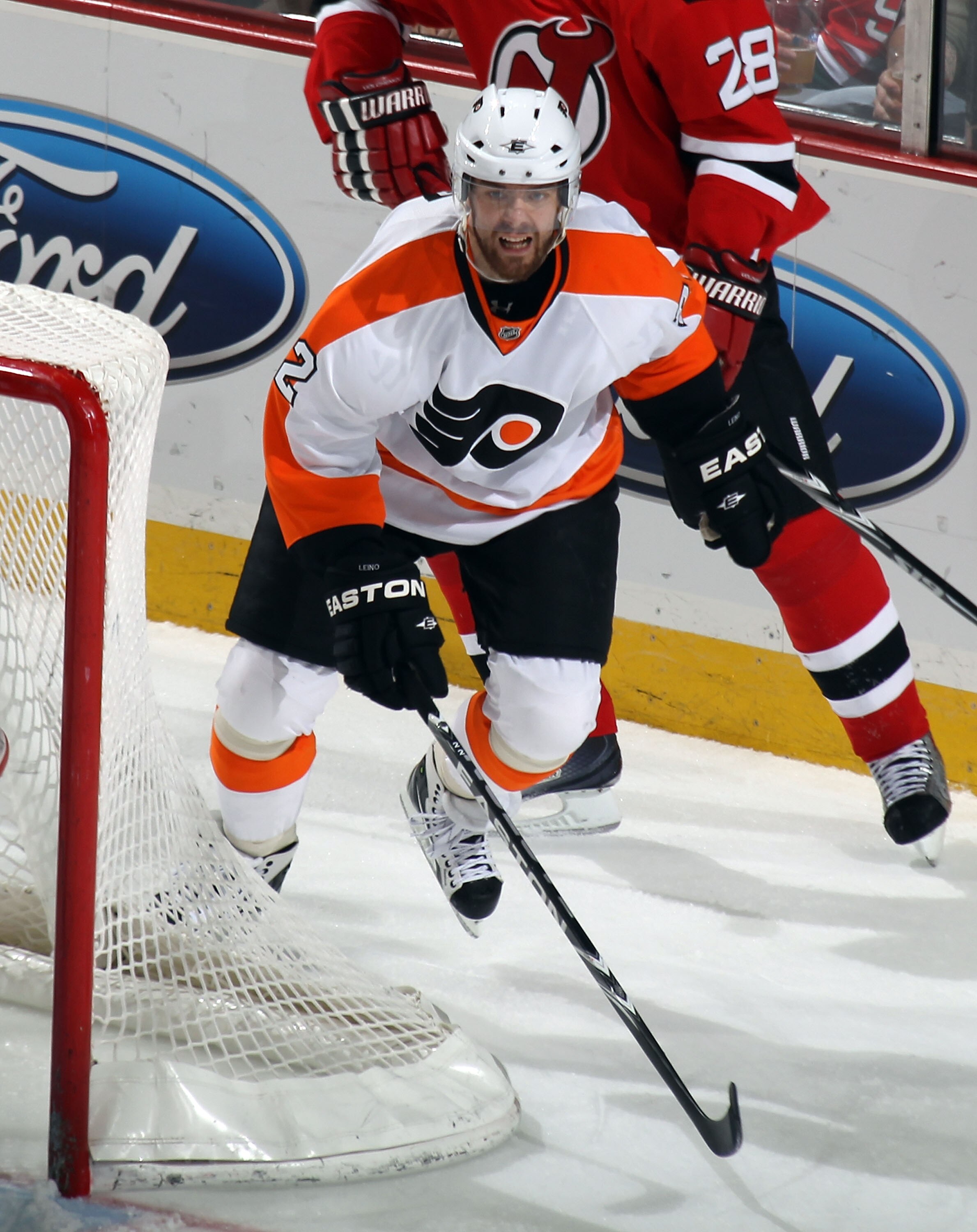 NEWARK, NJ - JANUARY 06:  Ville Leino #22 of the Philadelphia Flyers skates against the New Jersey Devils at the Prudential Center on January 6, 2011 in Newark, New Jersey.  (Photo by Bruce Bennett/Getty Images)