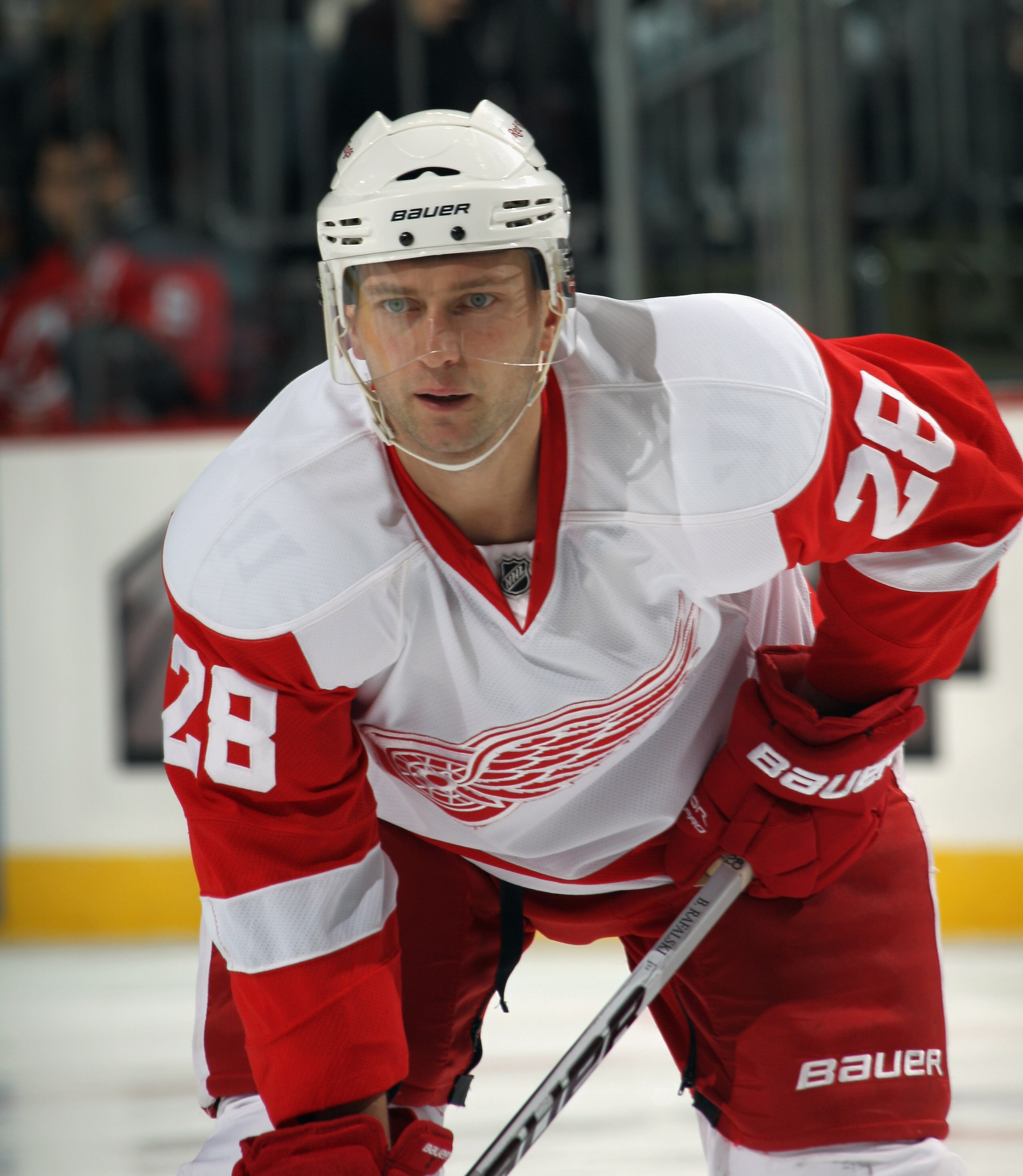 NEWARK, NJ - DECEMBER 11: Brian Rafalski #28 of the Detroit Red Wings skates against the New Jersey Devils at the Prudential Center on December 11, 2010 in Newark, New Jersey. The Red Wings defeated the the Devils 4-1.  (Photo by Bruce Bennett/Getty Image