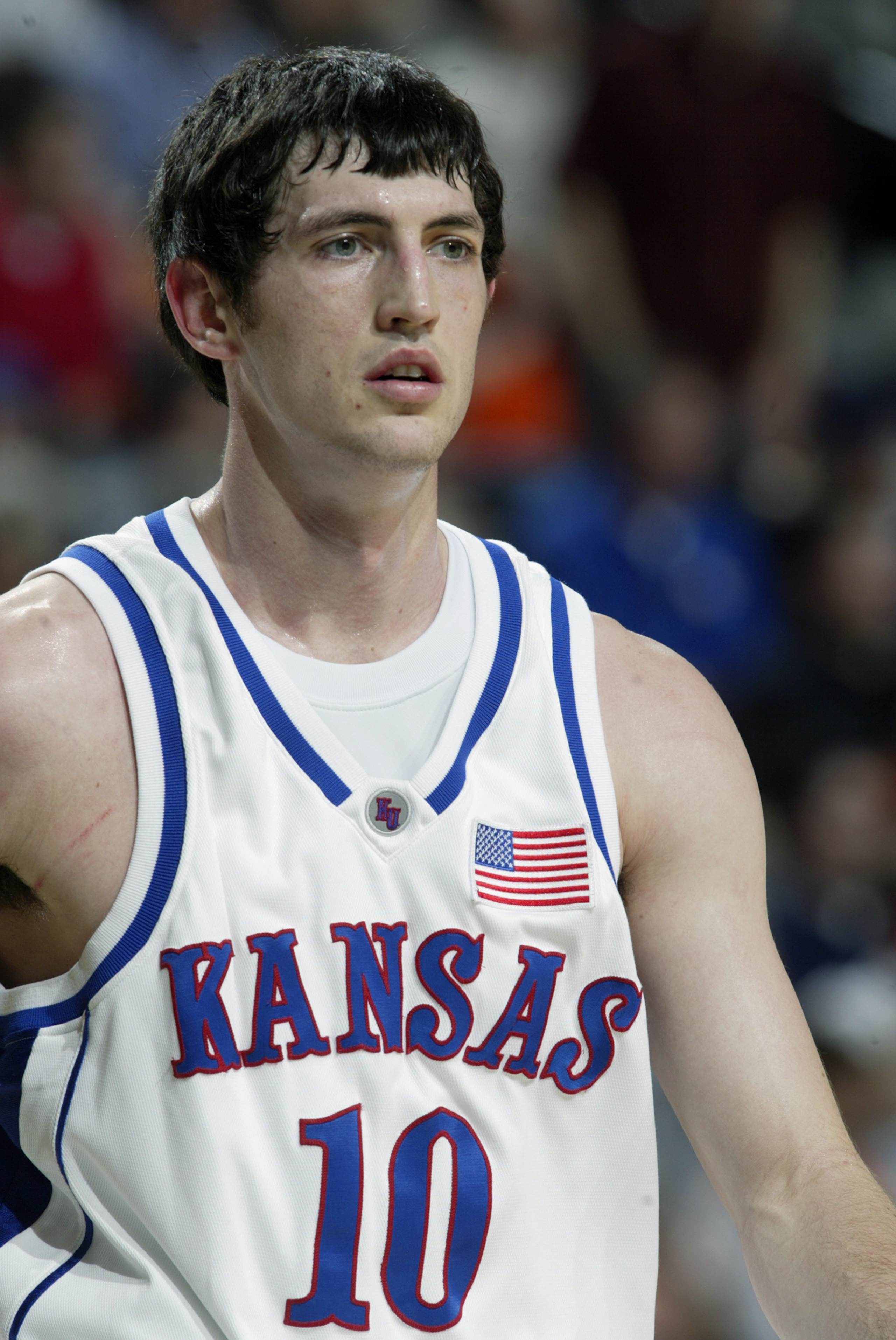 DALLAS - MARCH 14:  Kirk Hinrich #10 of the University of Kansas Jayhawks looks on during the Big XII Championship Quarterfinals game against of the Iowa State University Cyclones at the American Airlines Center March 14, 2003, in Dallas, Texas.  Kansas d