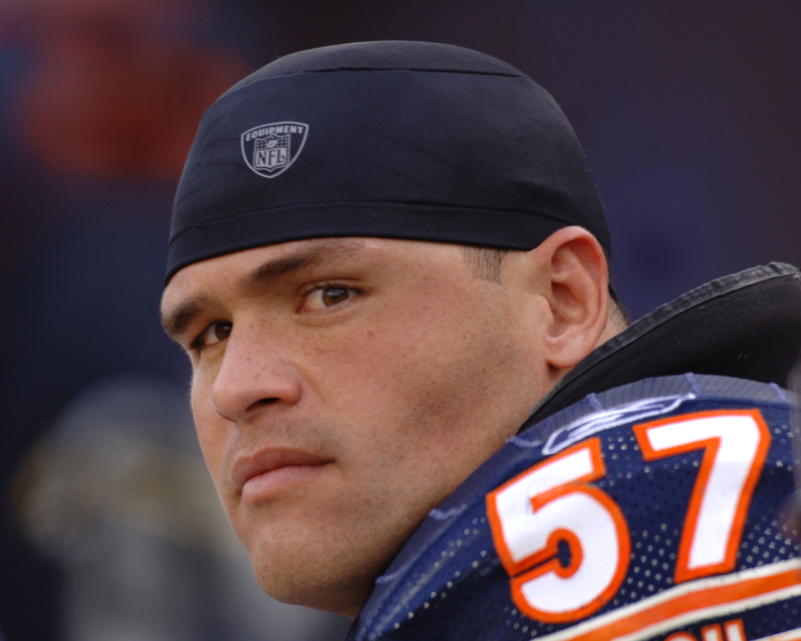 Chicago Bears center Olin Kruetz watches play   during an NFC divisional playoff game against the Carolina Panthers  January 15, 2006 at Soldier Field, Chicago.  The Panthers defeated the Bears 29 - 21.  (Photo by Al Messerschmidt/Getty Images)