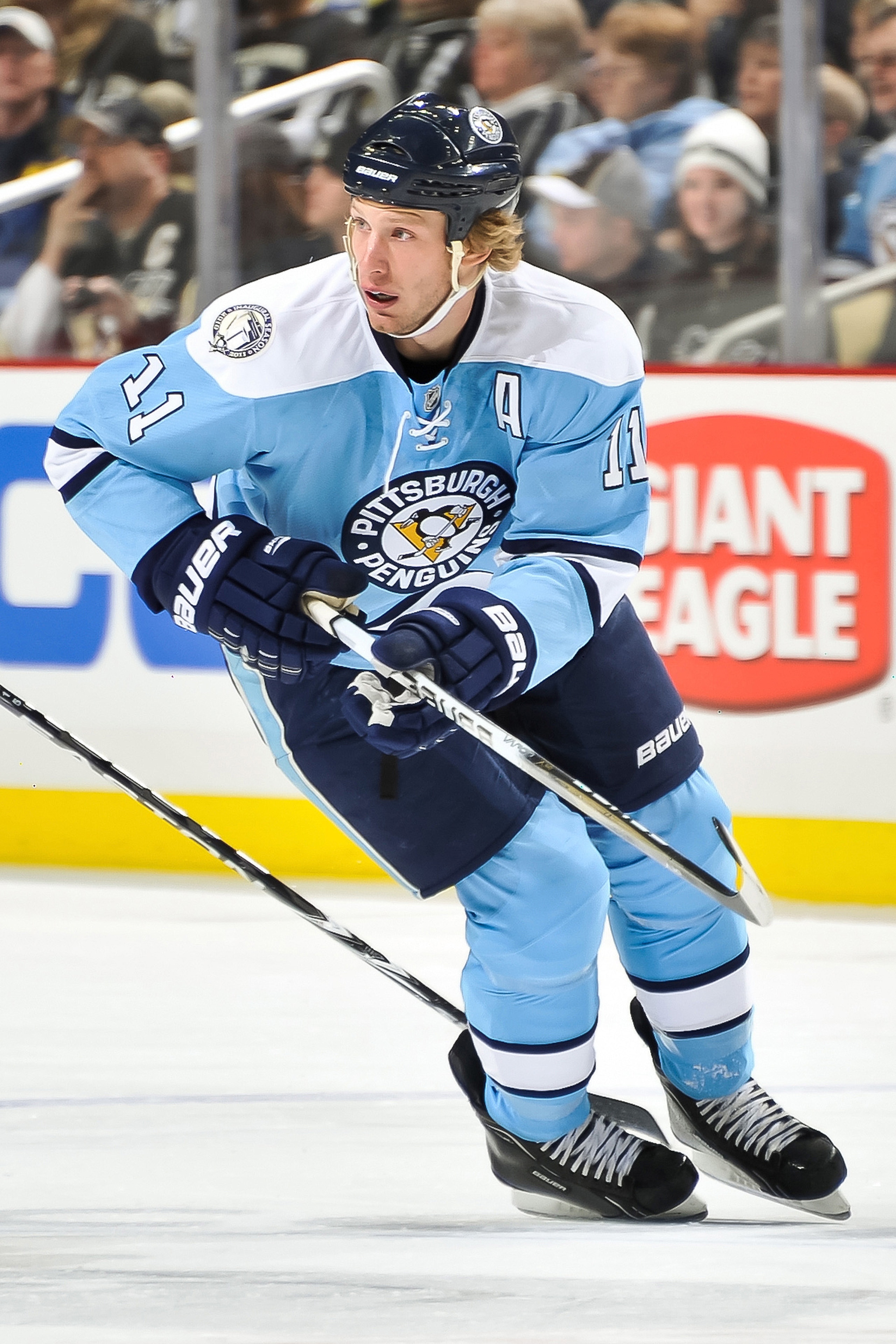 PITTSBURGH, PA - JANUARY 08:  Jordan Staal #11 of the Pittsburgh Penguins skates against the Minnesota Wild on January 8, 2011 at CONSOL Energy Center in Pittsburgh, Pennsylvania.  (Photo by Jamie Sabau/Getty Images)