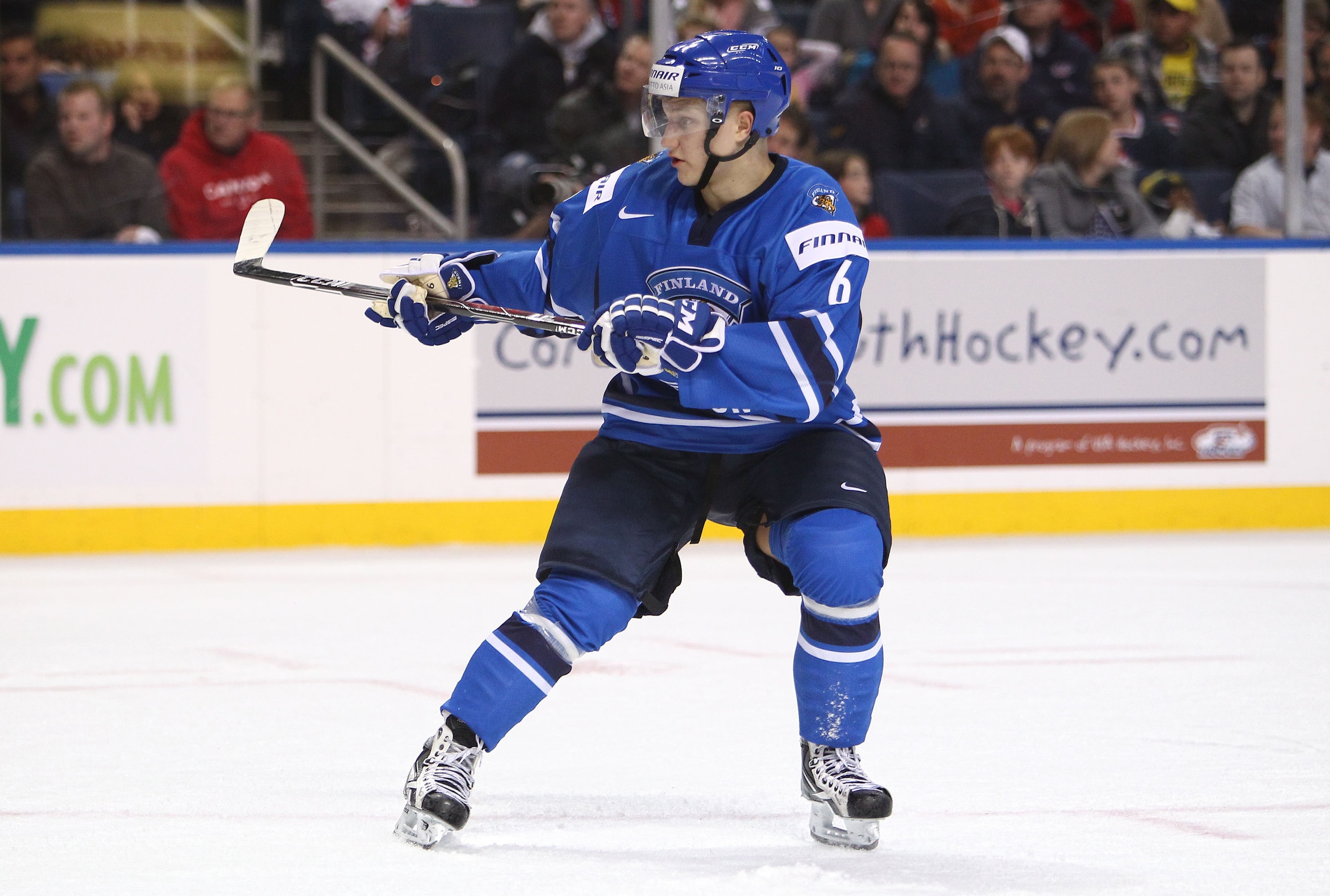 BUFFALO, NY - DECEMBER 26:  Teemu Pulkkinen #6 of Finland during the 2011 IIHF World U20 Championship Group A game between USA and Finland on December 26, 2010 at HSBC Arena in Buffalo, New York. (Photo by Tom Szczerbowski/Getty Images)