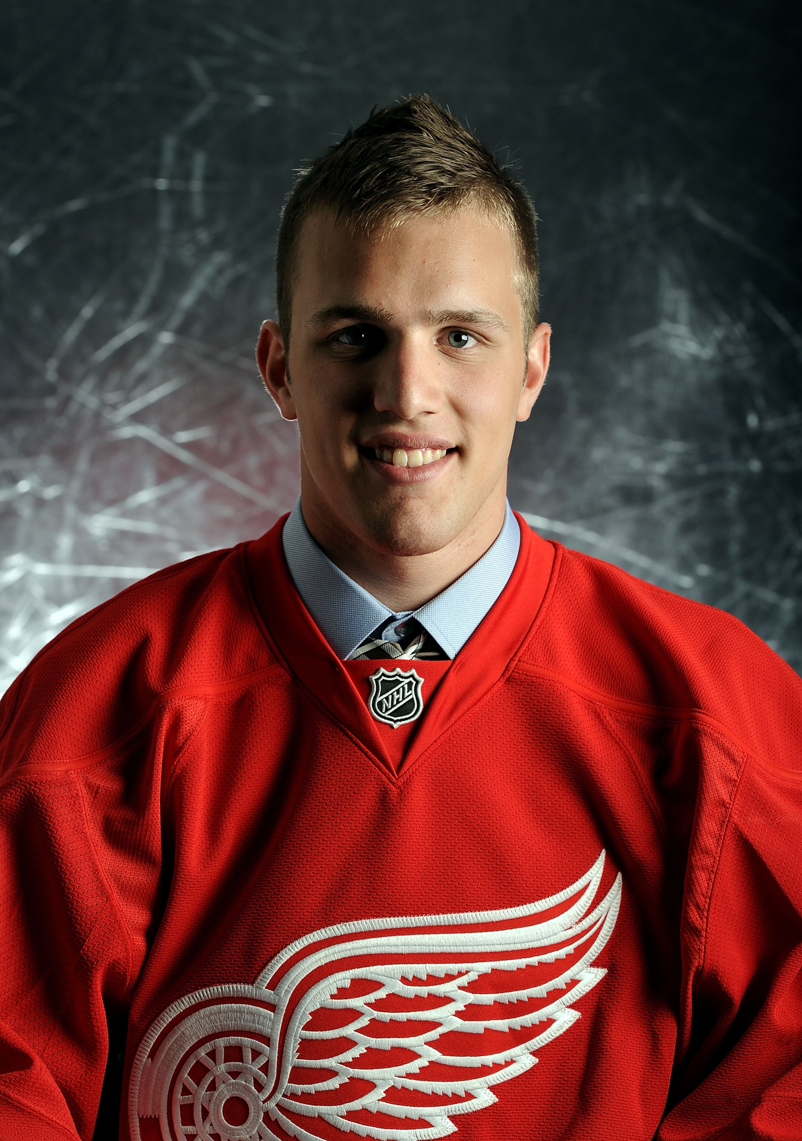 LOS ANGELES, CA - JUNE 25:  Riley Sheahan, drafted 21th overall by the Detroit Red Wings, poses for a portrait during the 2010 NHL Entry Draft at Staples Center on June 25, 2010 in Los Angeles, California.  (Photo by Harry How/Getty Images)